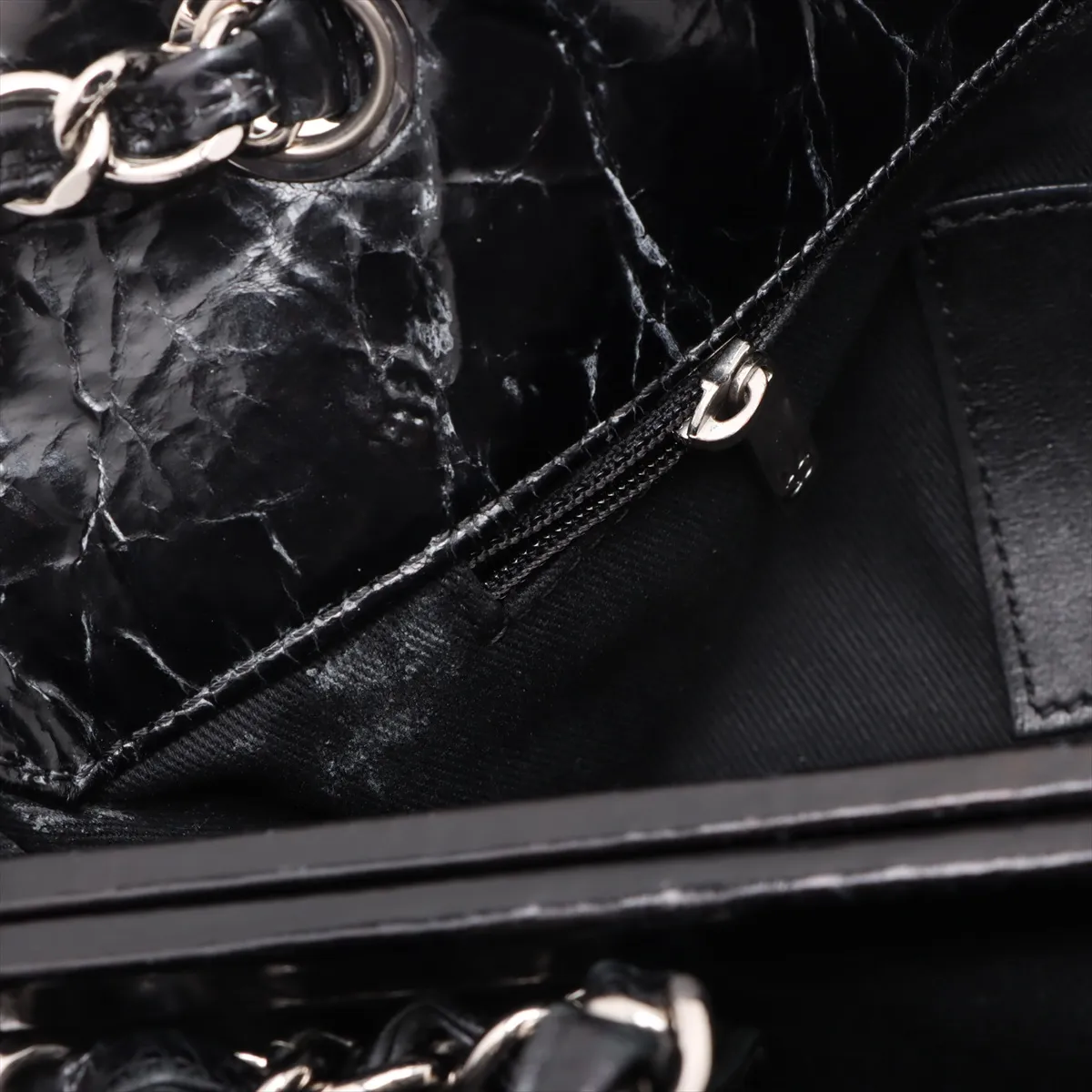 Mademoiselle Patent Leather Chain Shoulder Bag Black Silver Hardware 15734776 15th Series — view 13