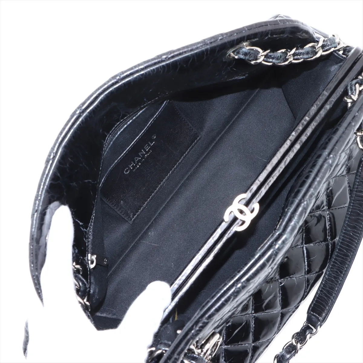 Mademoiselle Patent Leather Chain Shoulder Bag Black Silver Hardware 15734776 15th Series — view 7
