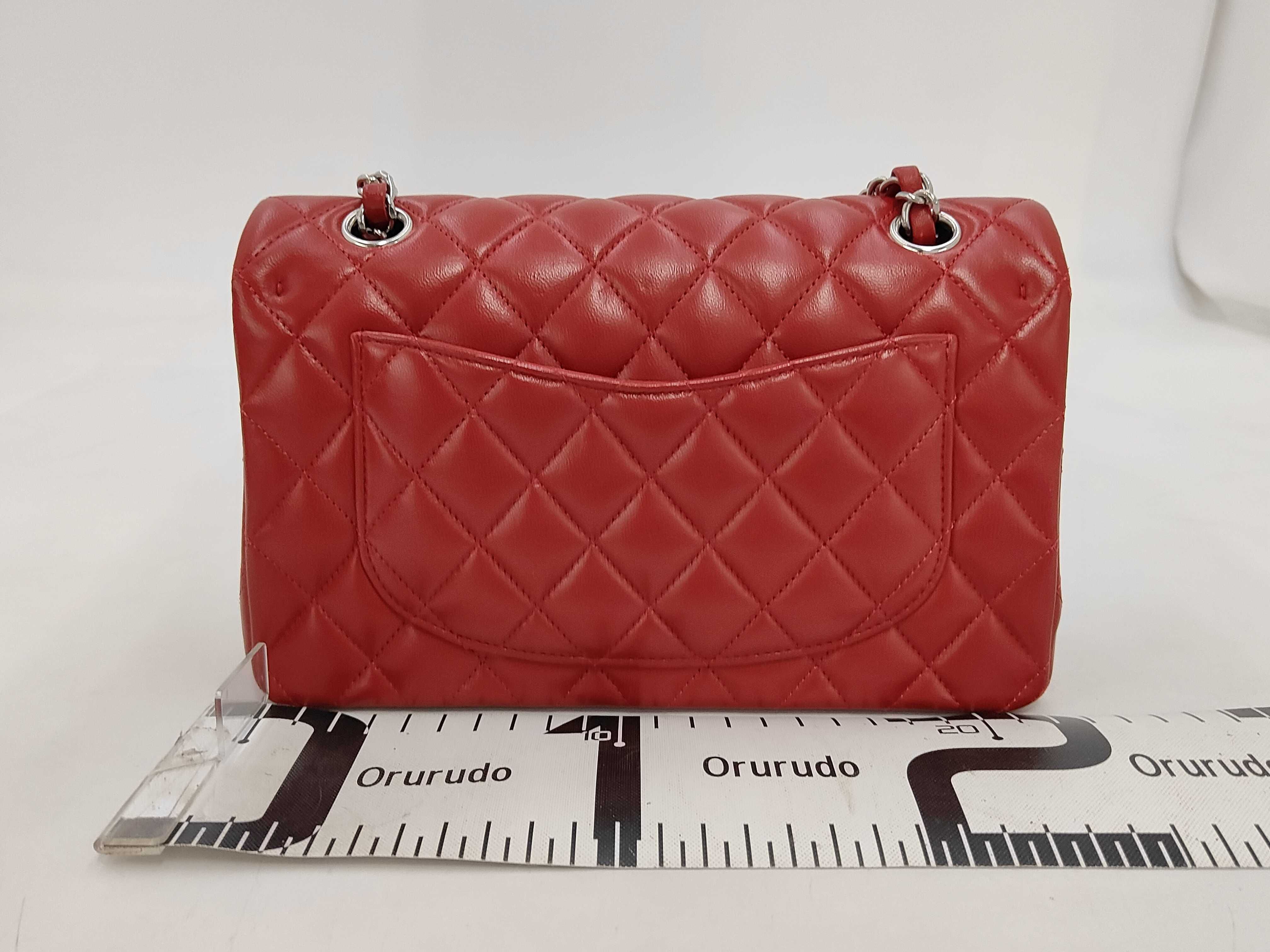 Matelassé 23 Double Flap Double Chain Lambskin Shoulder Bag (Red) — view 2