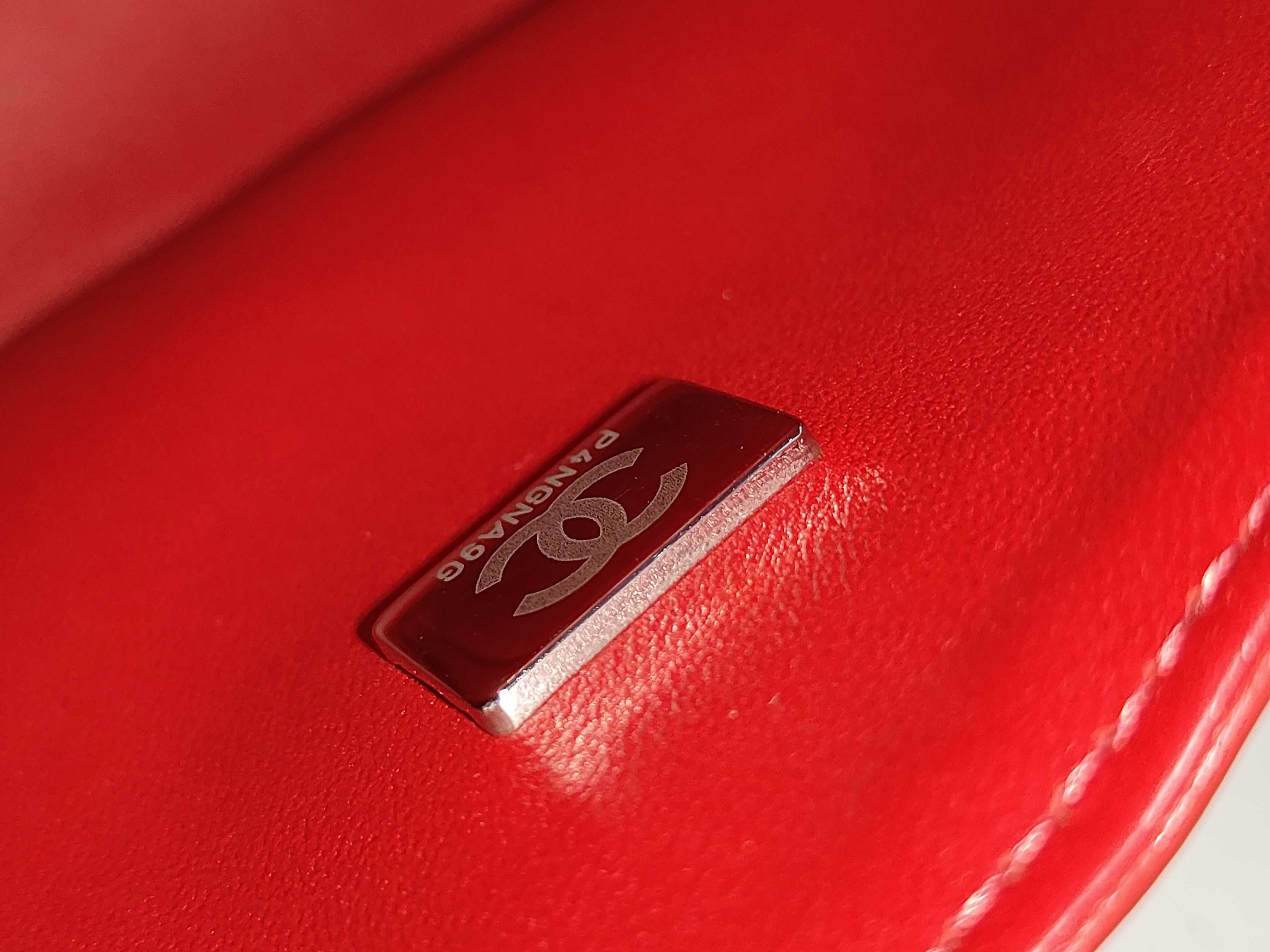 Matelassé 23 Double Flap Double Chain Lambskin Shoulder Bag (Red) — view 11