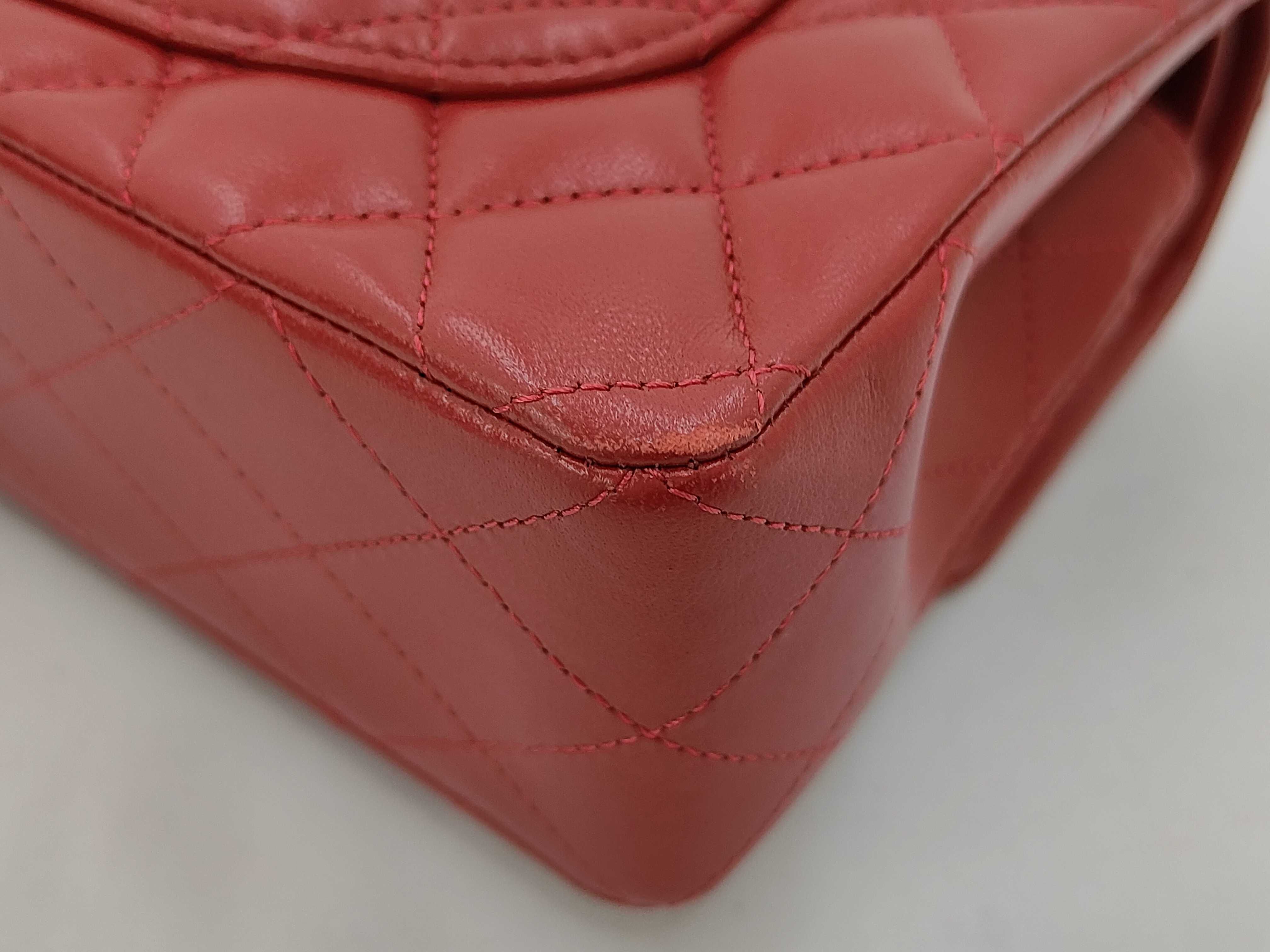 Matelassé 23 Double Flap Double Chain Lambskin Shoulder Bag (Red) — view 3