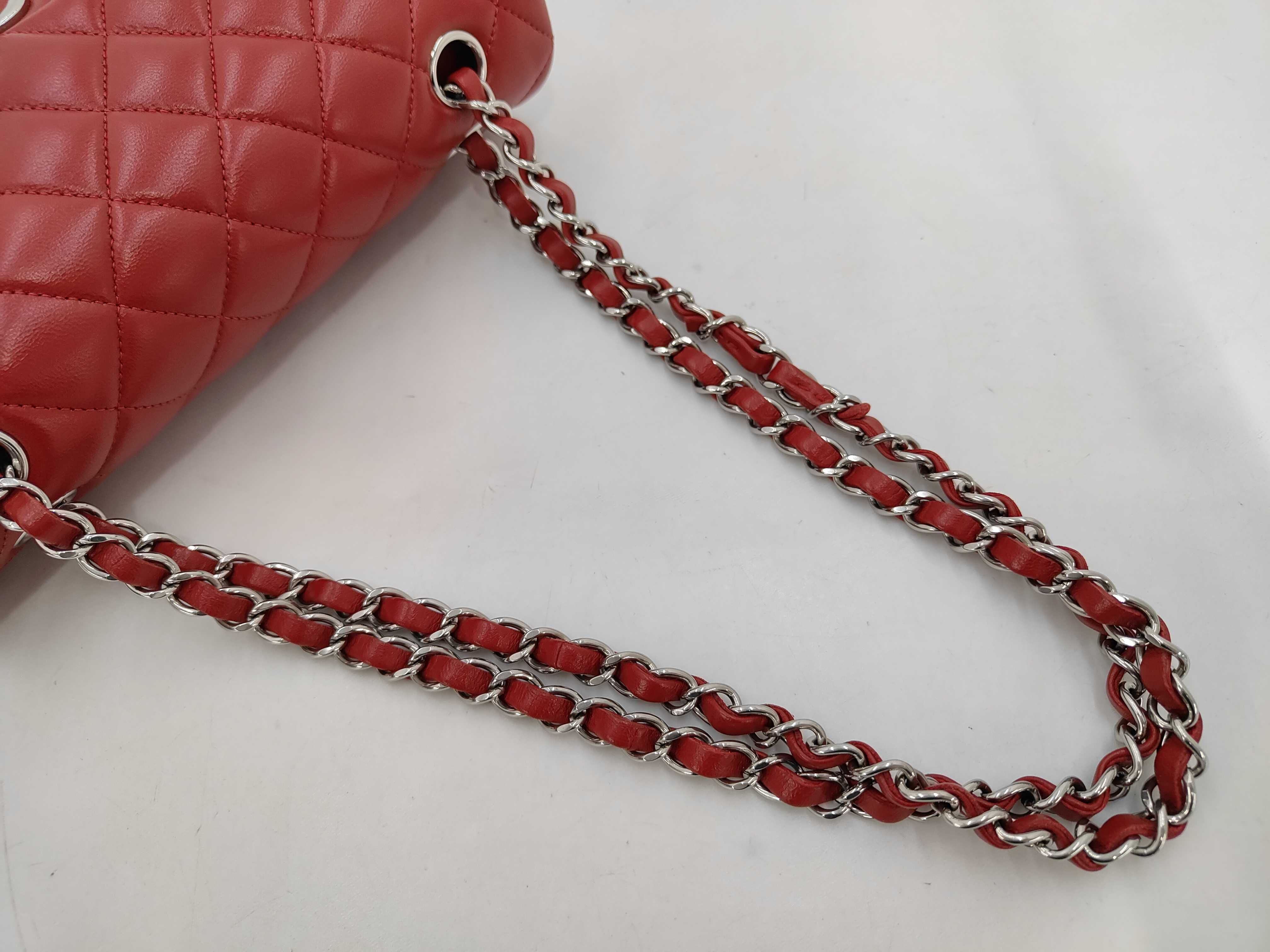 Matelassé 23 Double Flap Double Chain Lambskin Shoulder Bag (Red) — view 5