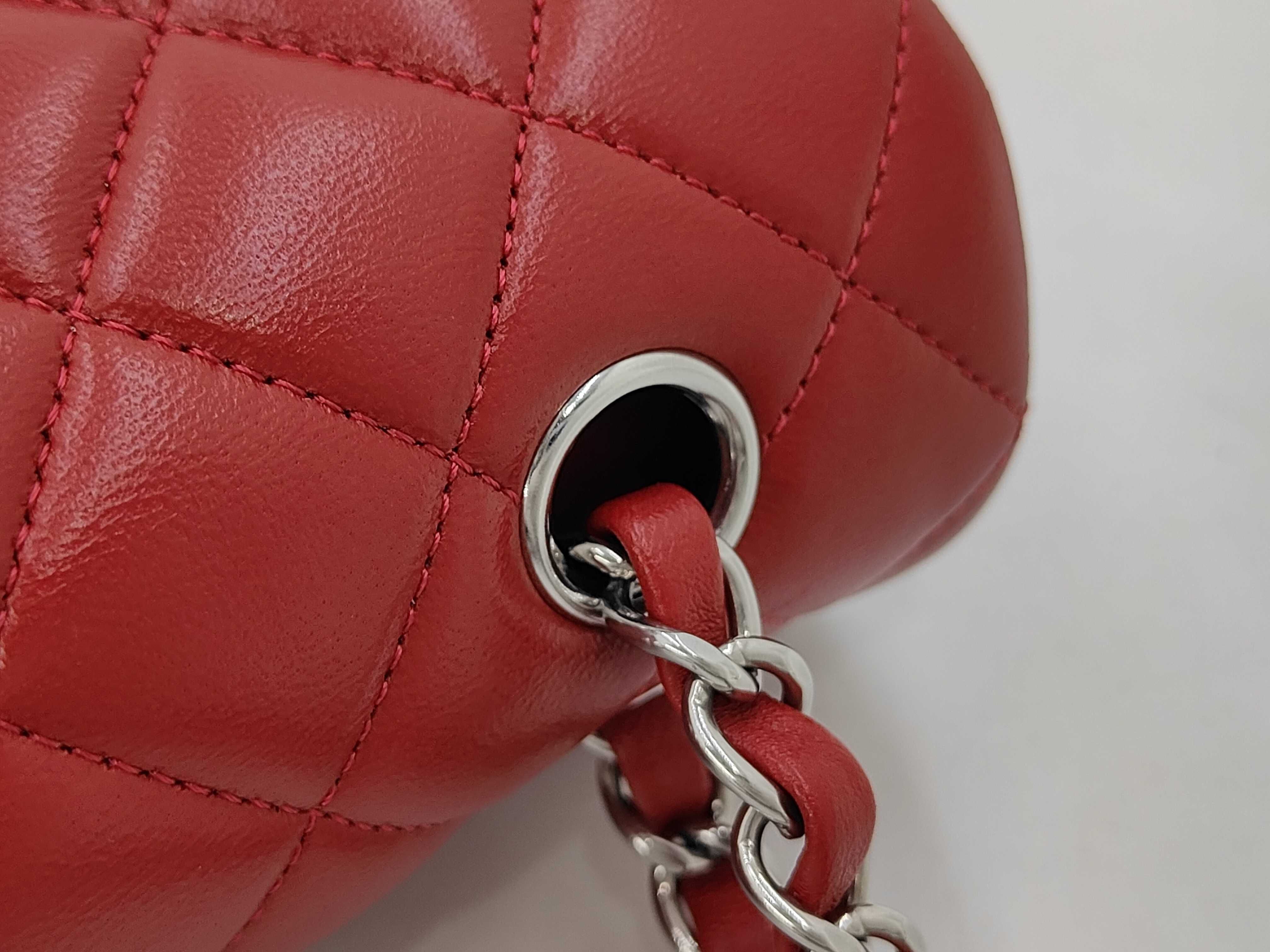Matelassé 23 Double Flap Double Chain Lambskin Shoulder Bag (Red) — view 7