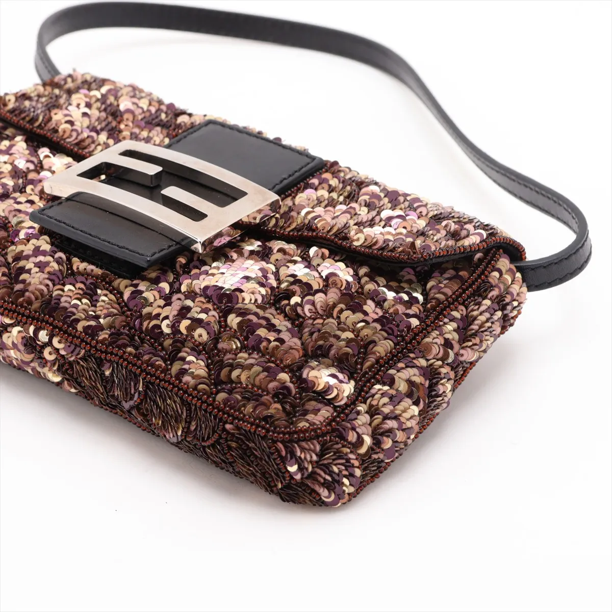 Mamma Bucket Sequin Leather Handbag, Brown — view 3