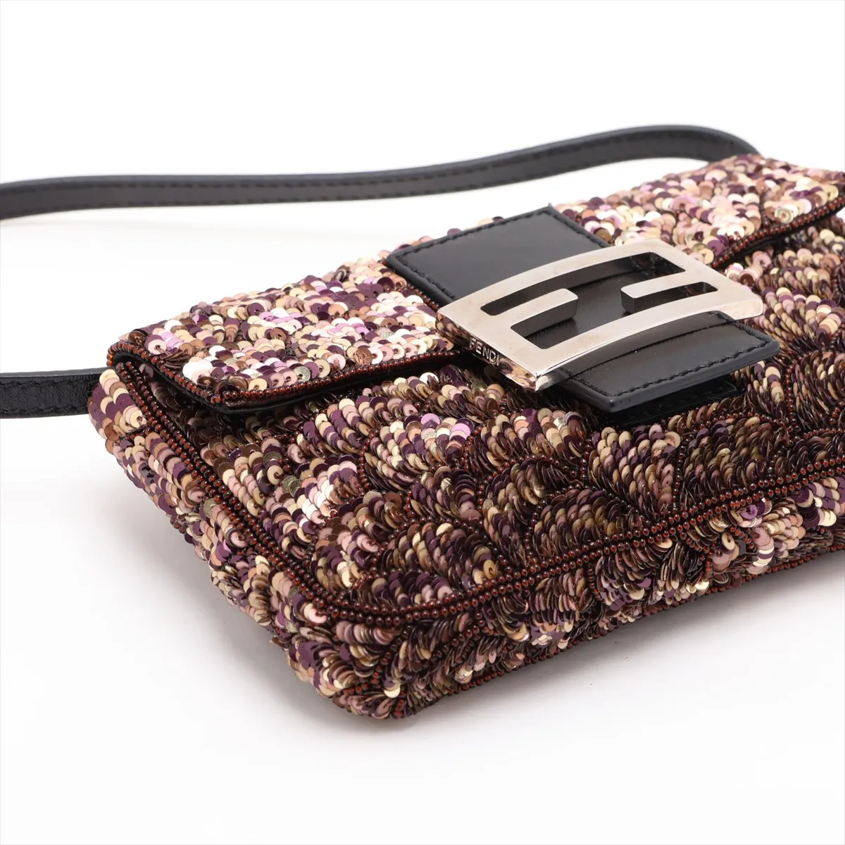 Mamma Bucket Sequin Leather Handbag, Brown — view 4