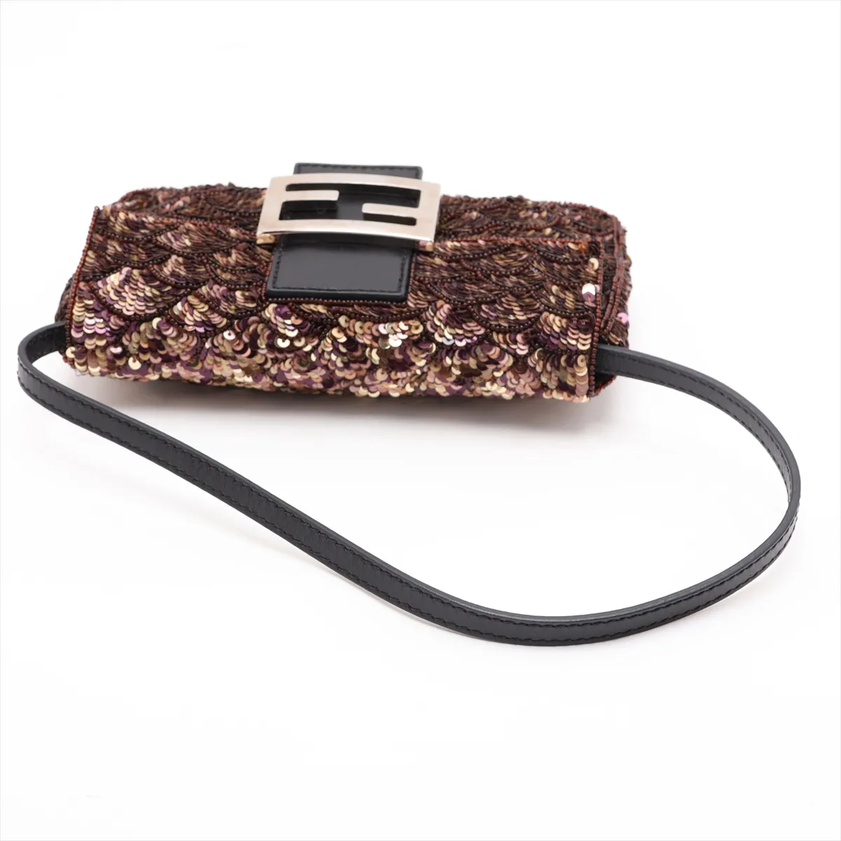 Mamma Bucket Sequin Leather Handbag, Brown — view 5