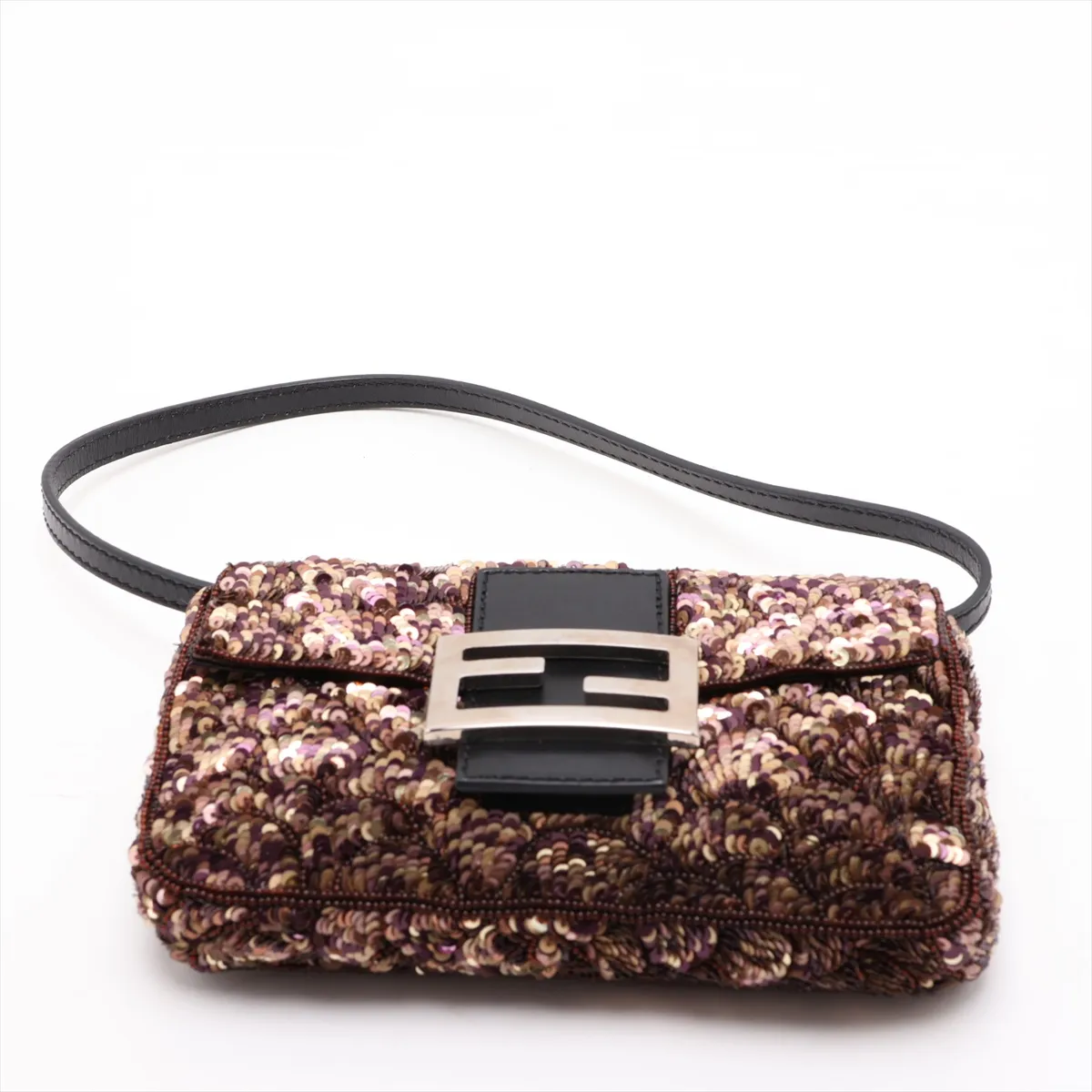 Mamma Bucket Sequin Leather Handbag, Brown — view 6