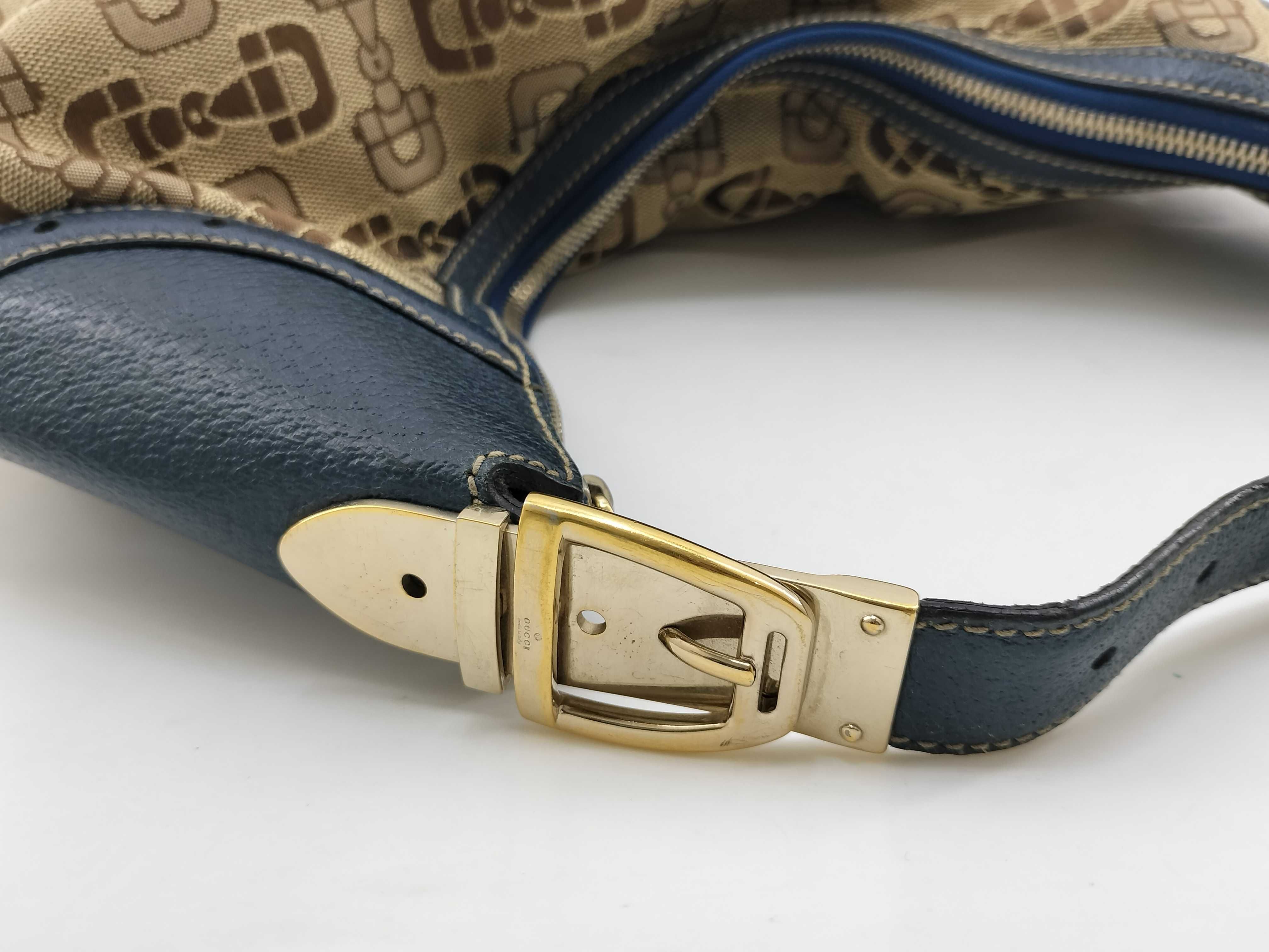 One-Shoulder Canvas Bag with Horsebit Pattern 145764 — view 6