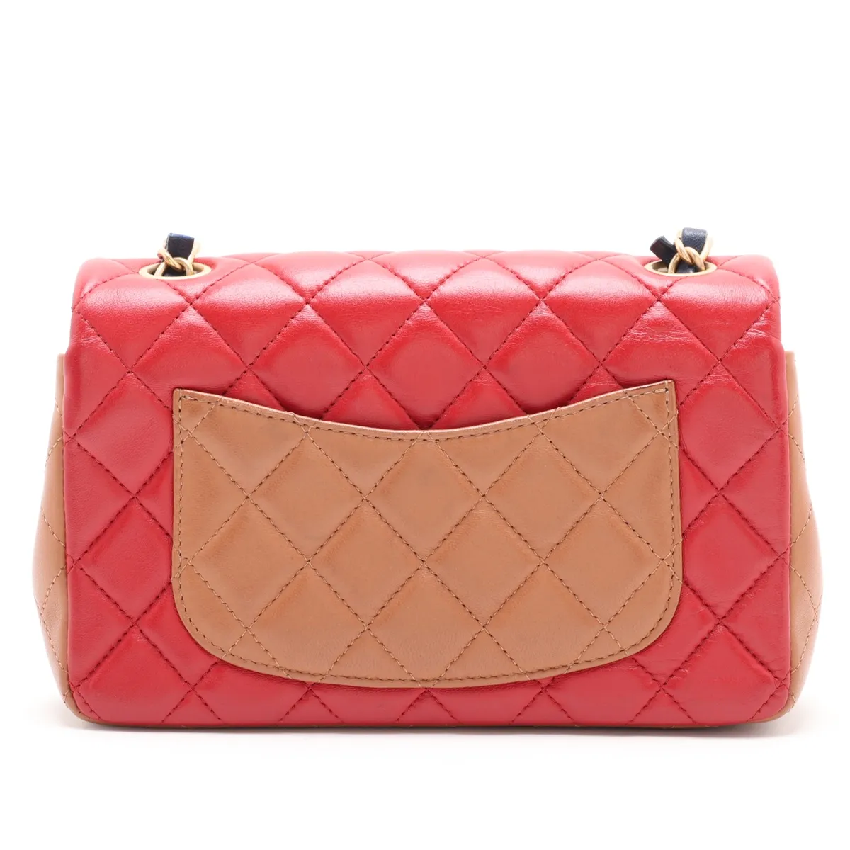 Mini Matelassé 20 Lambskin Single Flap Single Chain Bag, Red x Blue x Brown, Gold Hardware, 21566478, Serial Number , A69900 — view 2
