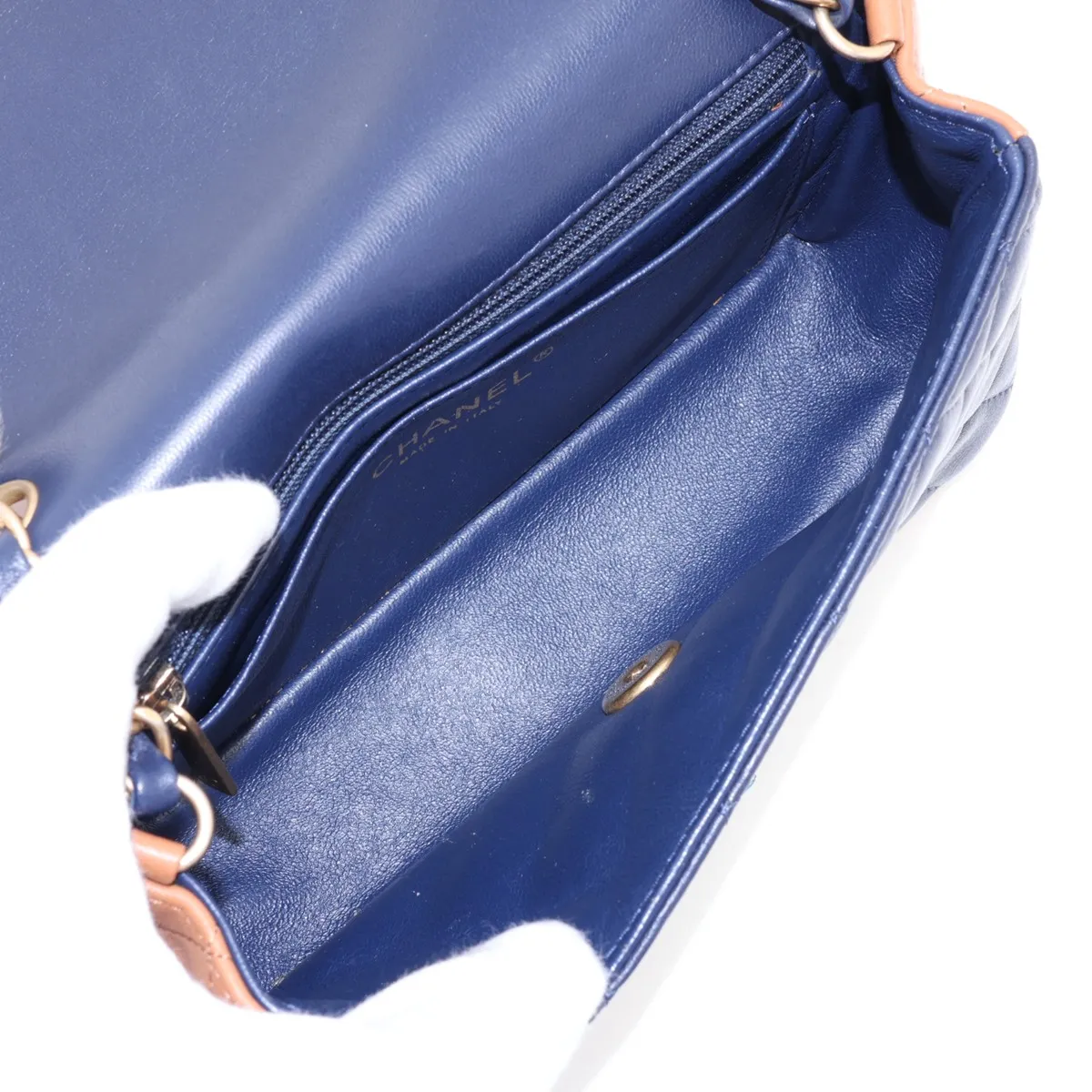 Mini Matelassé 20 Lambskin Single Flap Single Chain Bag, Red x Blue x Brown, Gold Hardware, 21566478, Serial Number , A69900 — view 6