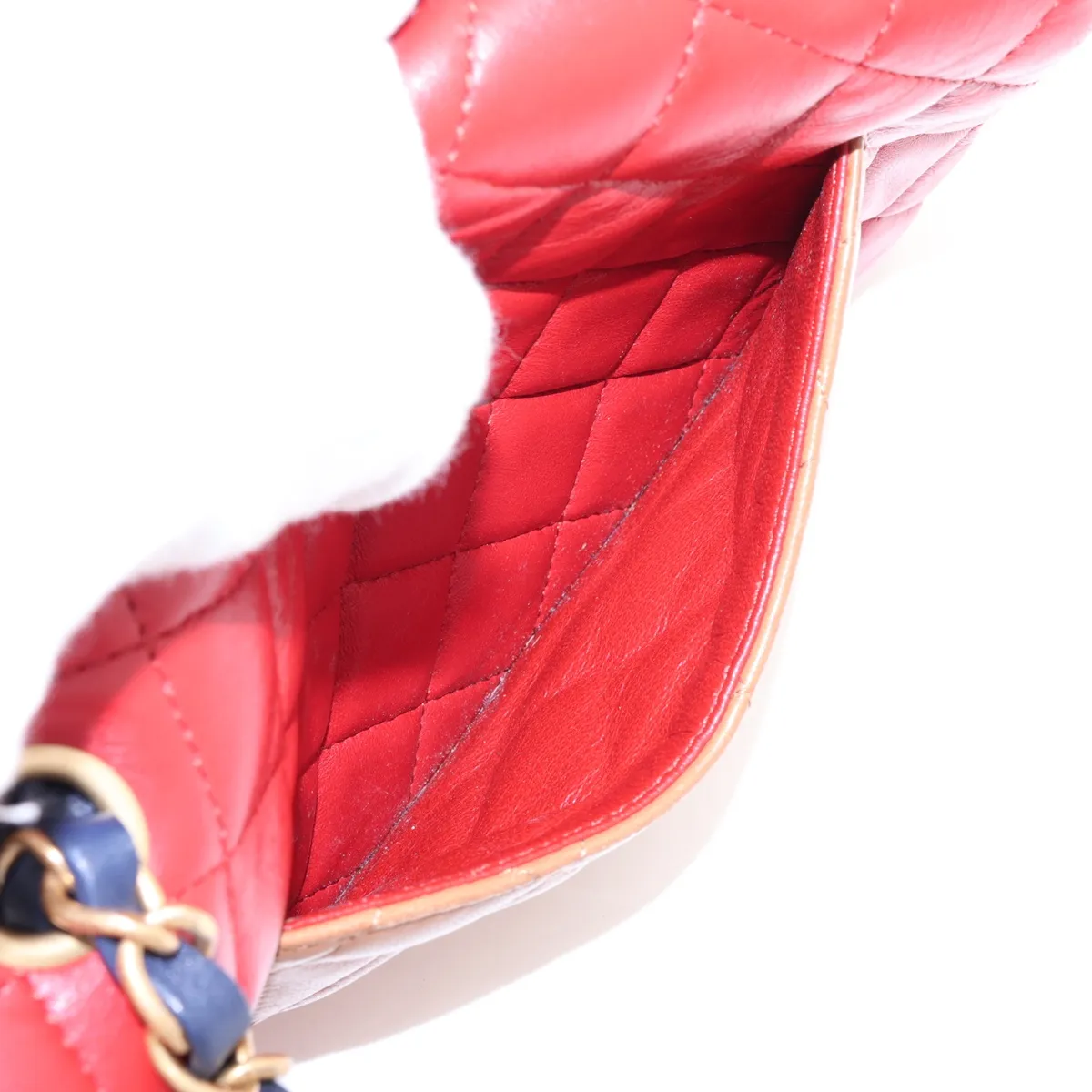 Mini Matelassé 20 Lambskin Single Flap Single Chain Bag, Red x Blue x Brown, Gold Hardware, 21566478, Serial Number , A69900 — view 9