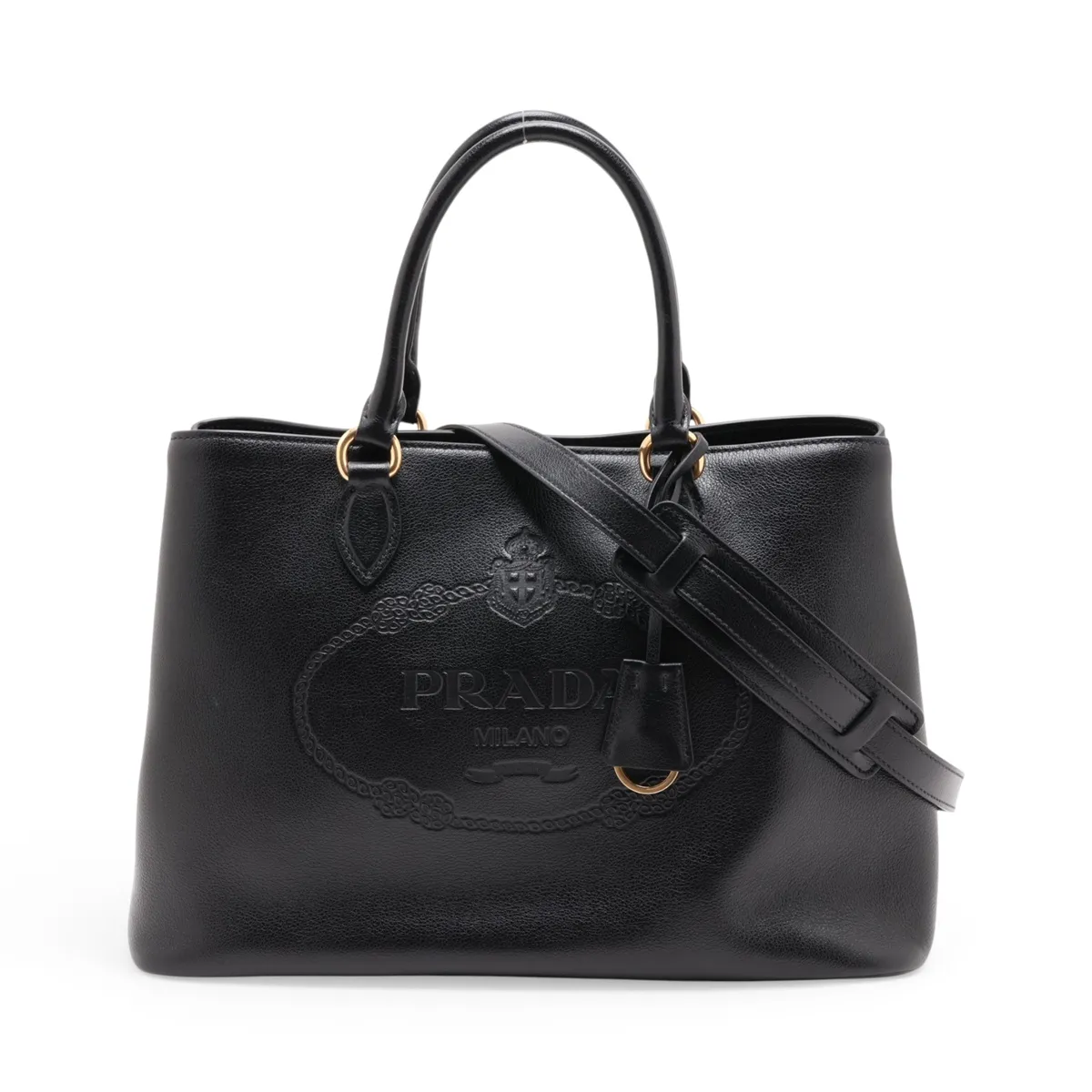 Logo Leather 2-Way Handbag, Black, 1BA579