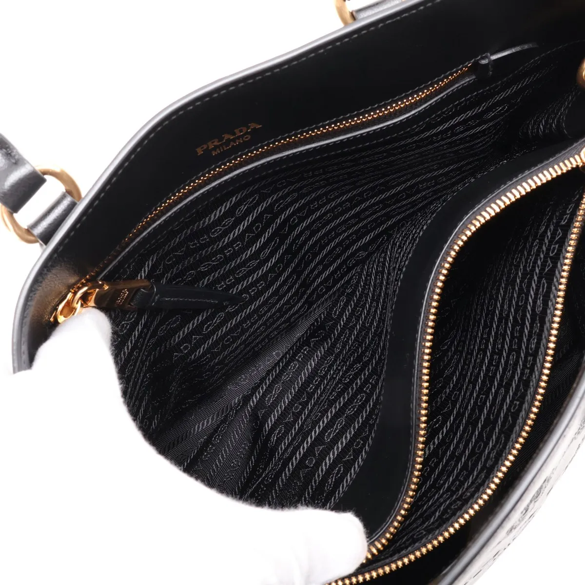 Logo Leather 2-Way Handbag, Black, 1BA579 — view 10