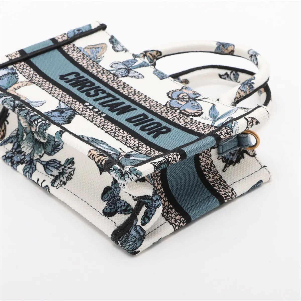 Mini Book Tote Canvas 2WAY Tote Bag White x Blue — view 3