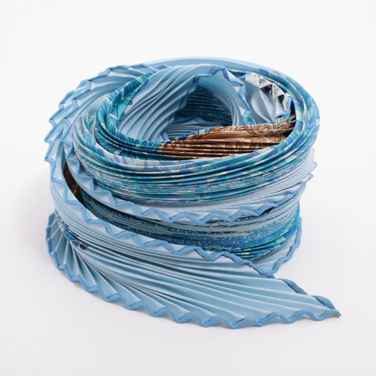 pleated scarf, "Ombres et Lumières" (Shadows and Light), silk, blue. Shows wear,