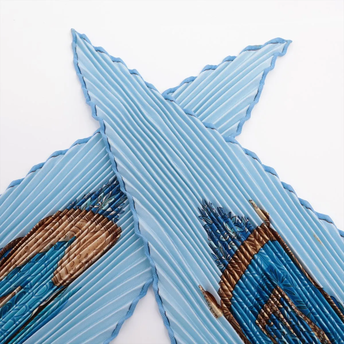 pleated scarf, "Ombres et Lumières" (Shadows and Light), silk, blue. Shows wear, — view 2