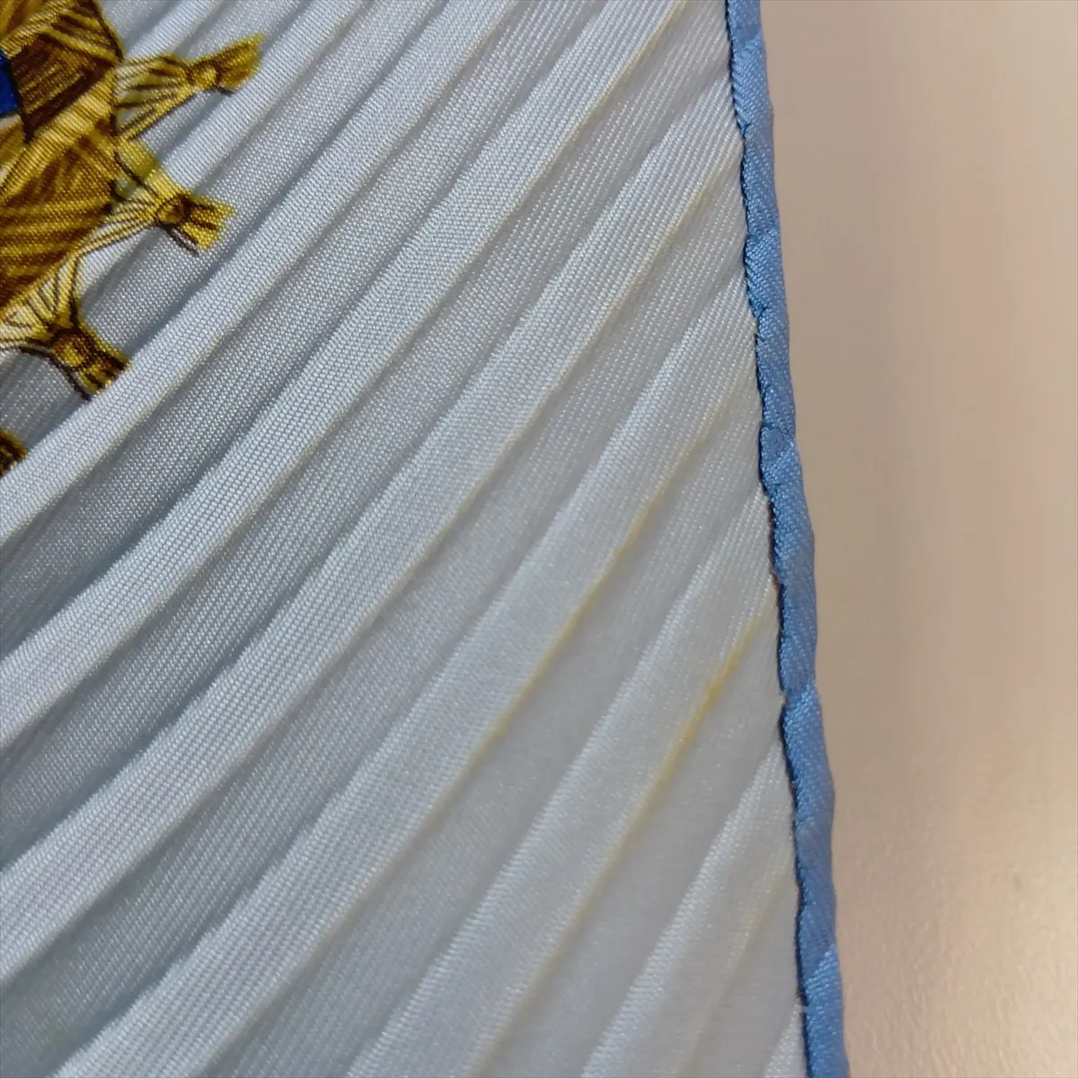 pleated scarf, "Ombres et Lumières" (Shadows and Light), silk, blue. Shows wear, — view 6