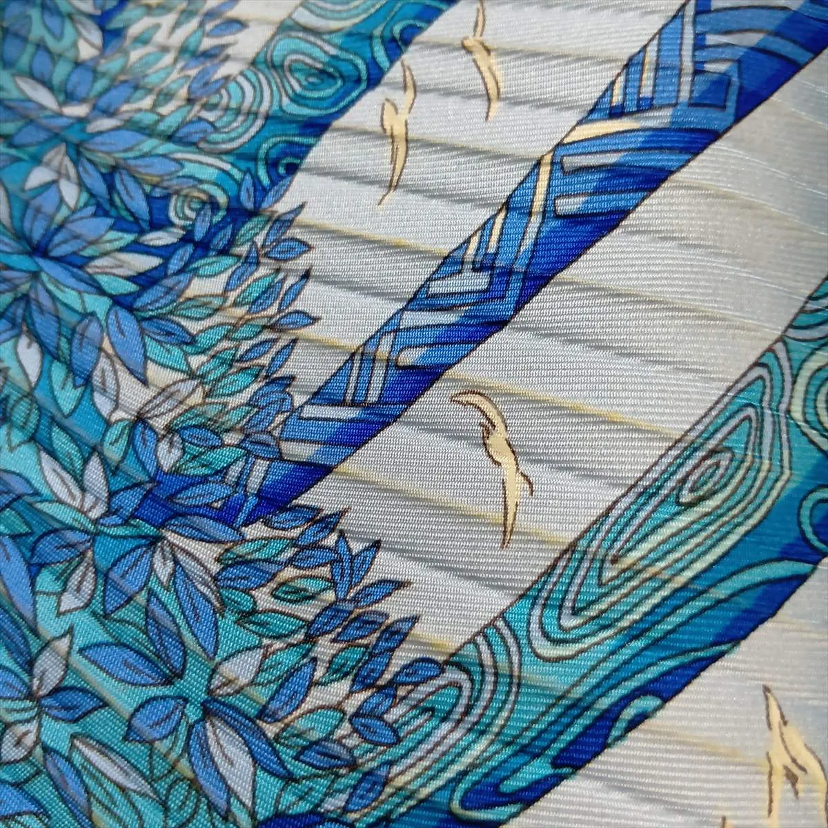 pleated scarf, "Ombres et Lumières" (Shadows and Light), silk, blue. Shows wear, — view 8