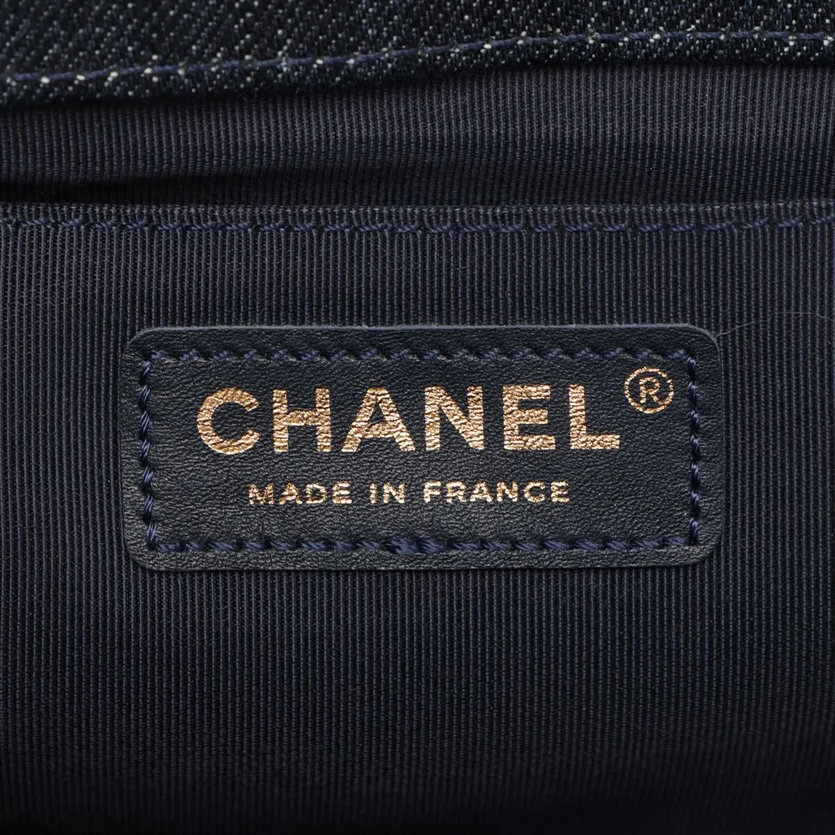 Boy Chanel 25 Tweed x Denim Chain Shoulder Bag, Navy, Gold Hardware, 22256793, Serial Number 22, A67086 — view 8