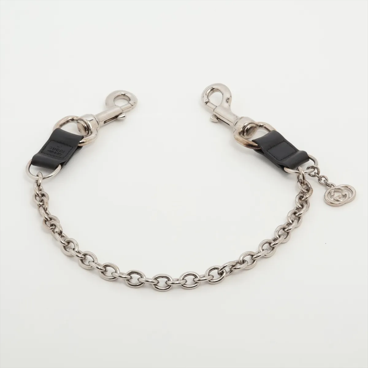 Interlocking G Wallet Chain, Metal x Leather, Silver x Black. Shows signs of wear, tarnishing, — view 2