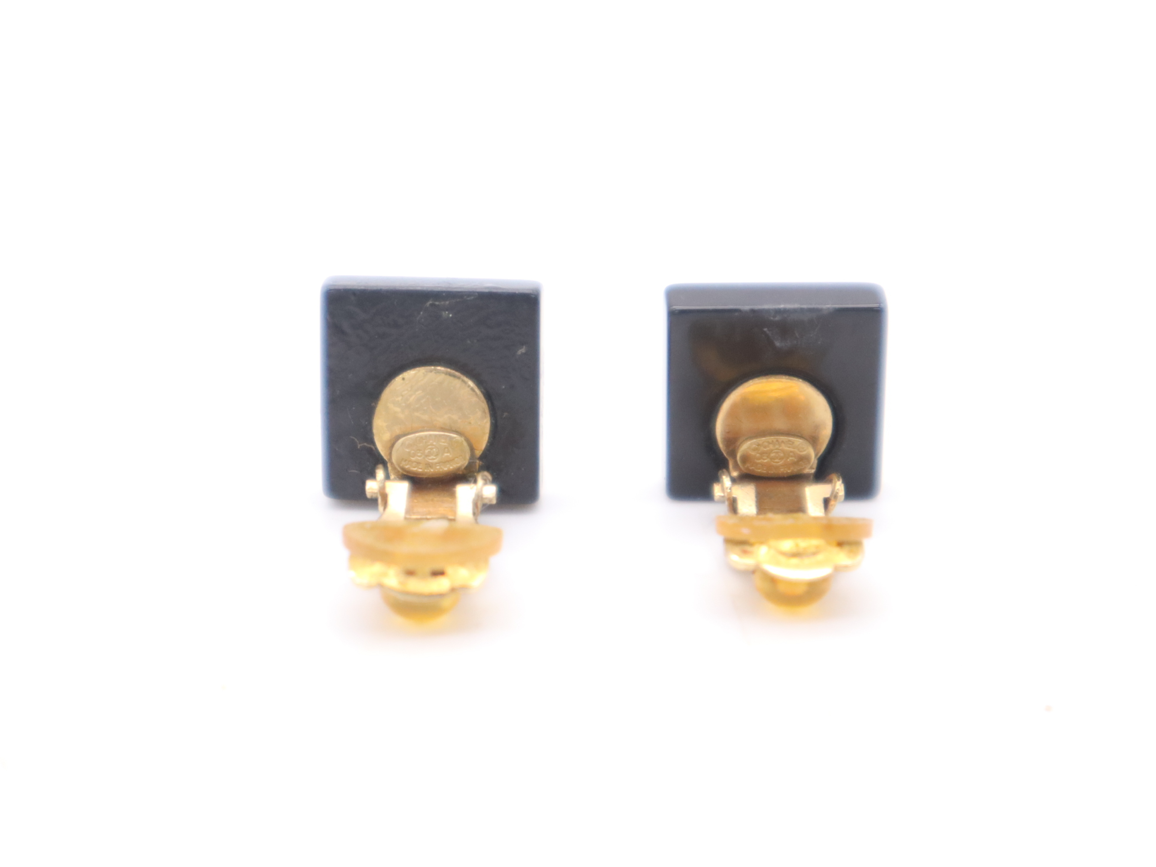 03A GP Coco Mark Earrings, Black and Gold, with Box. — view 2