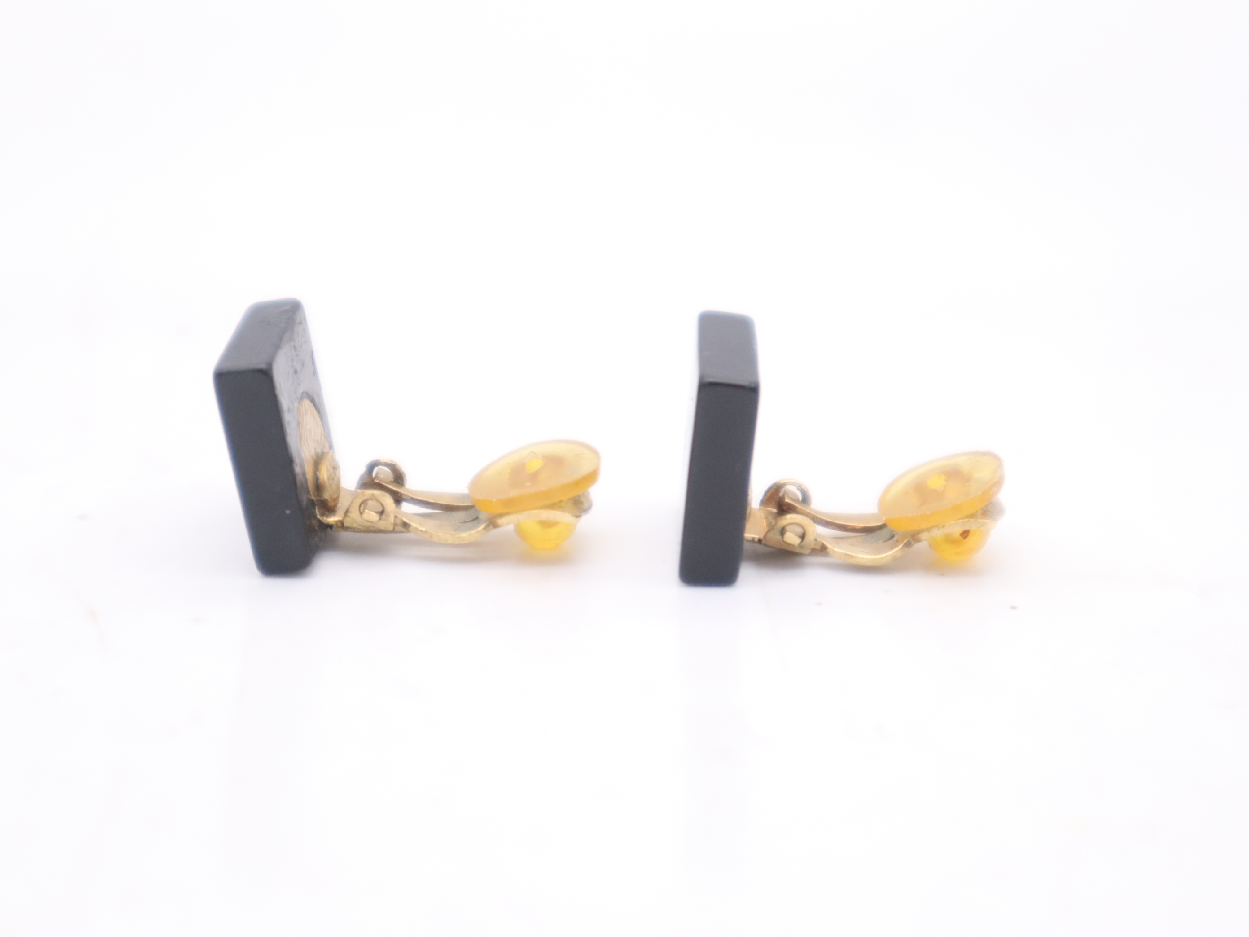 03A GP Coco Mark Earrings, Black and Gold, with Box. — view 3