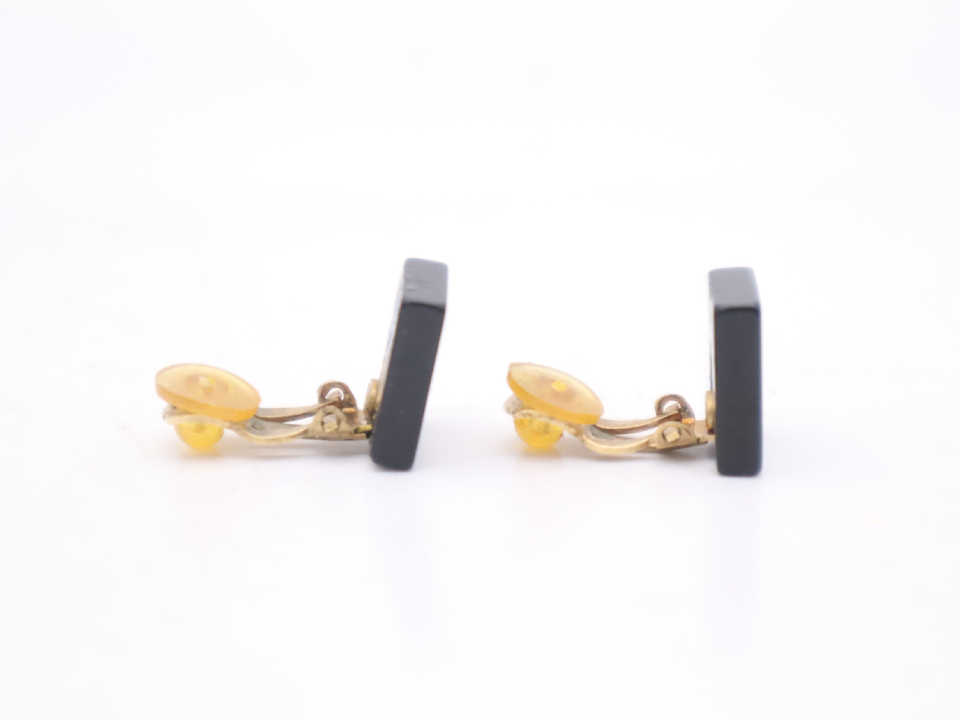 03A GP Coco Mark Earrings, Black and Gold, with Box. — view 5