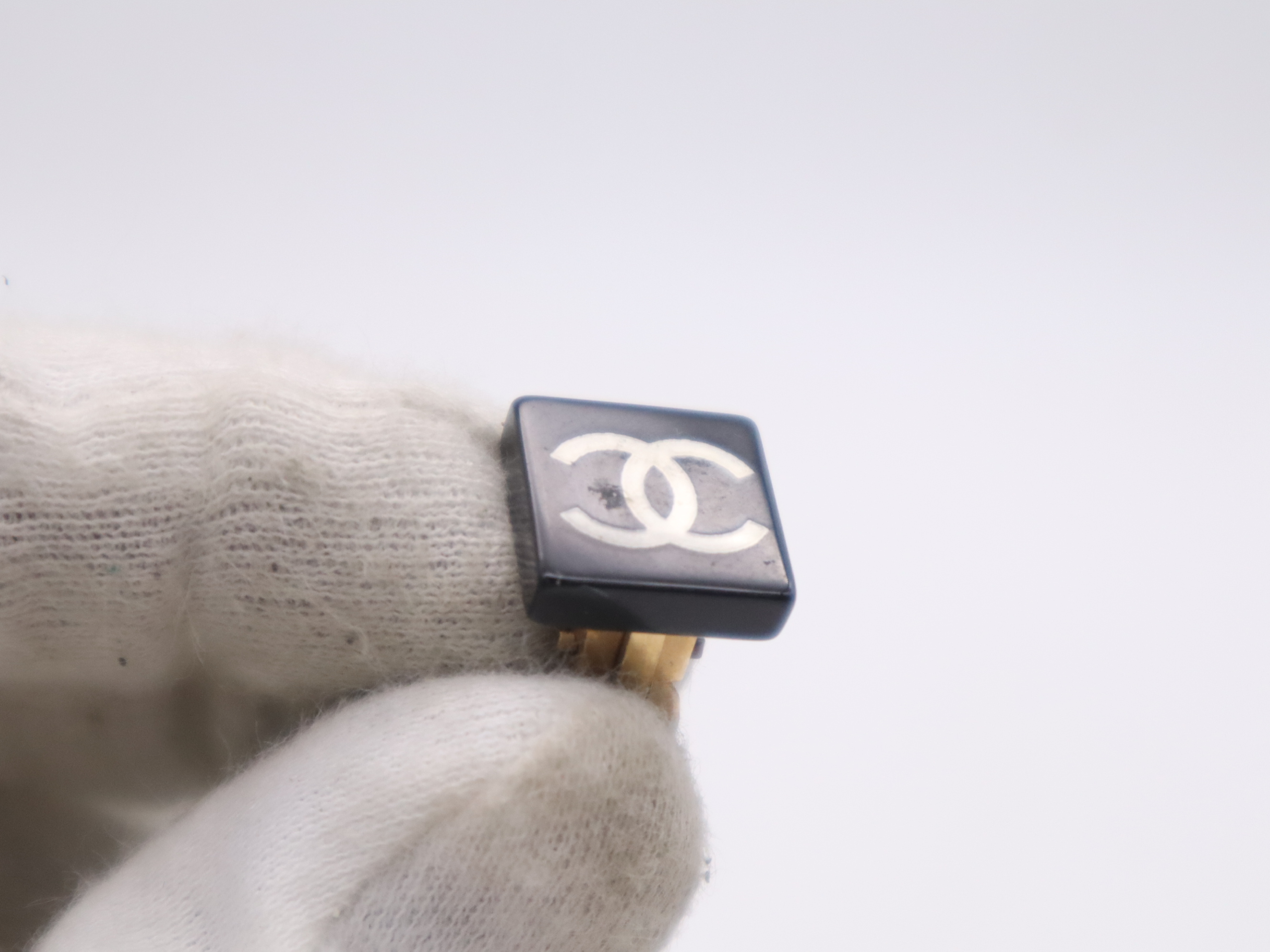 03A GP Coco Mark Earrings, Black and Gold, with Box. — view 6