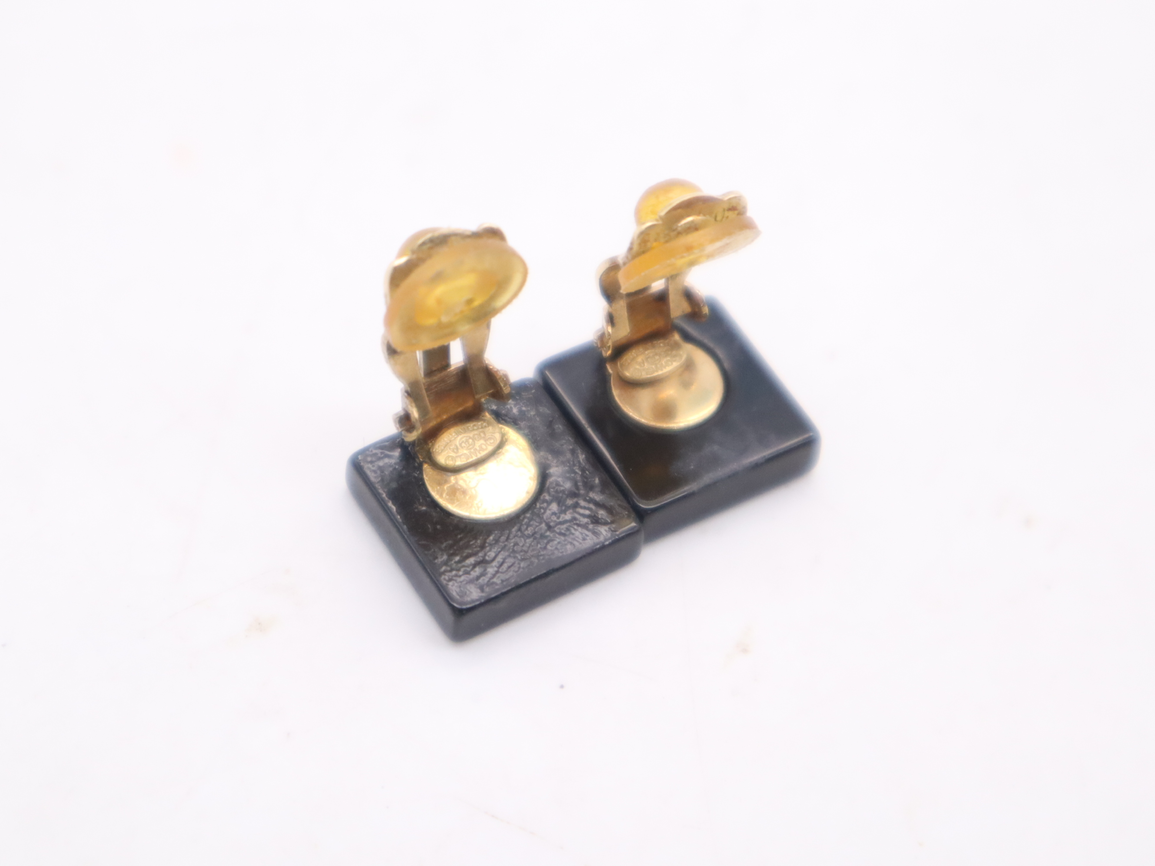 03A GP Coco Mark Earrings, Black and Gold, with Box. — view 8