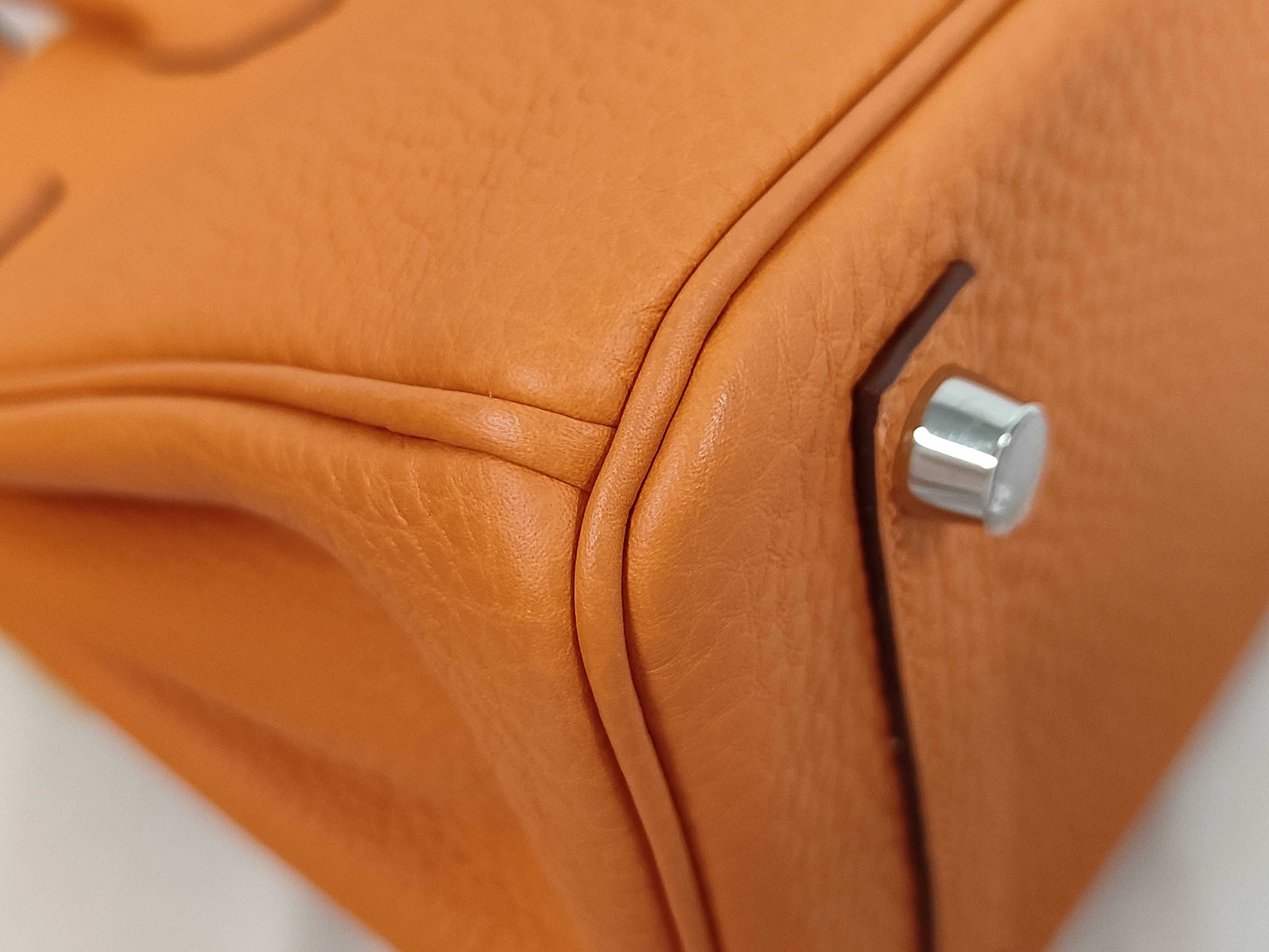 Birkin 25 Togo Orange Silver Hardware W Stamp Handbag — view 3