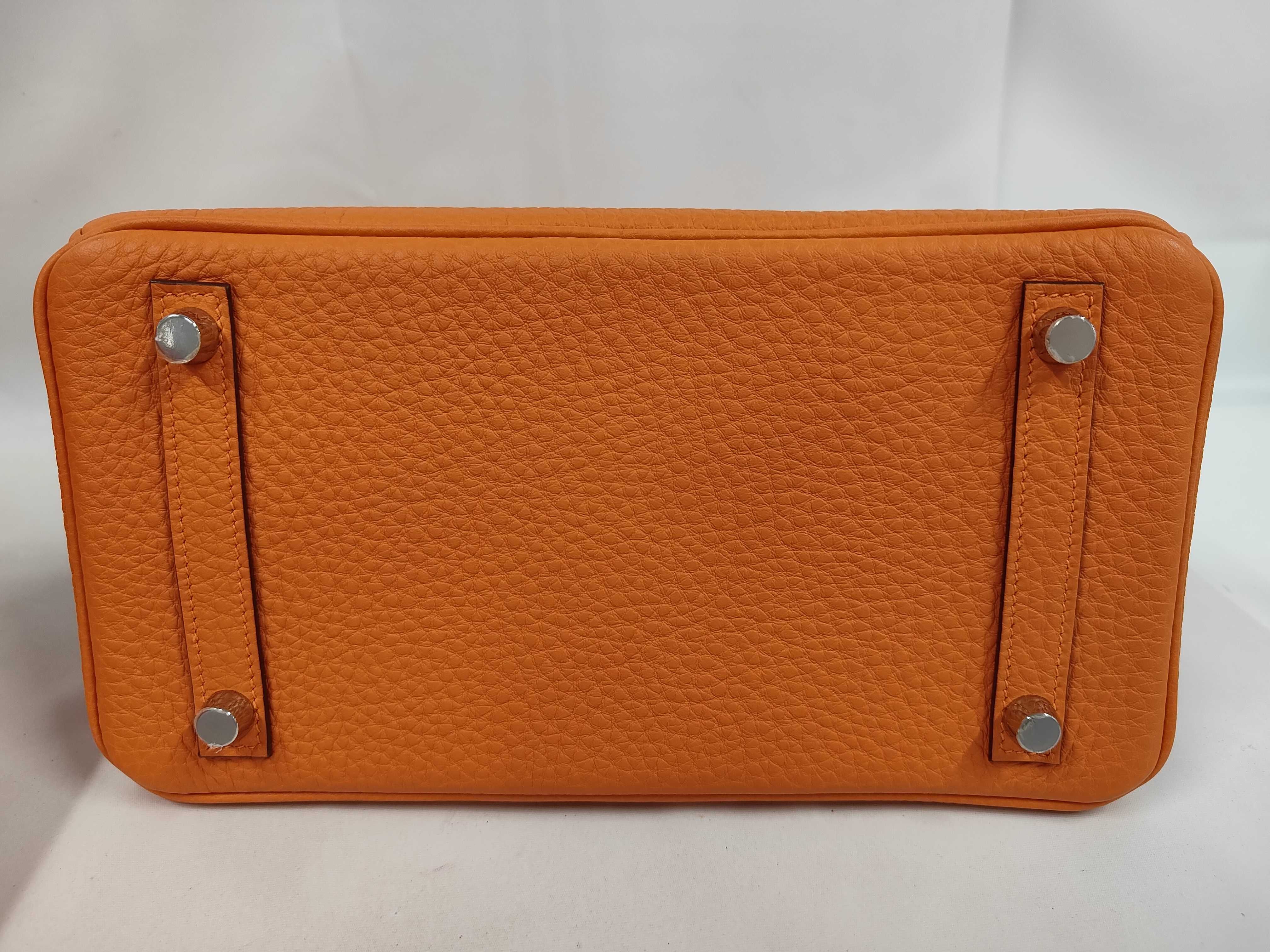 Birkin 25 Togo Orange Silver Hardware W Stamp Handbag — view 4