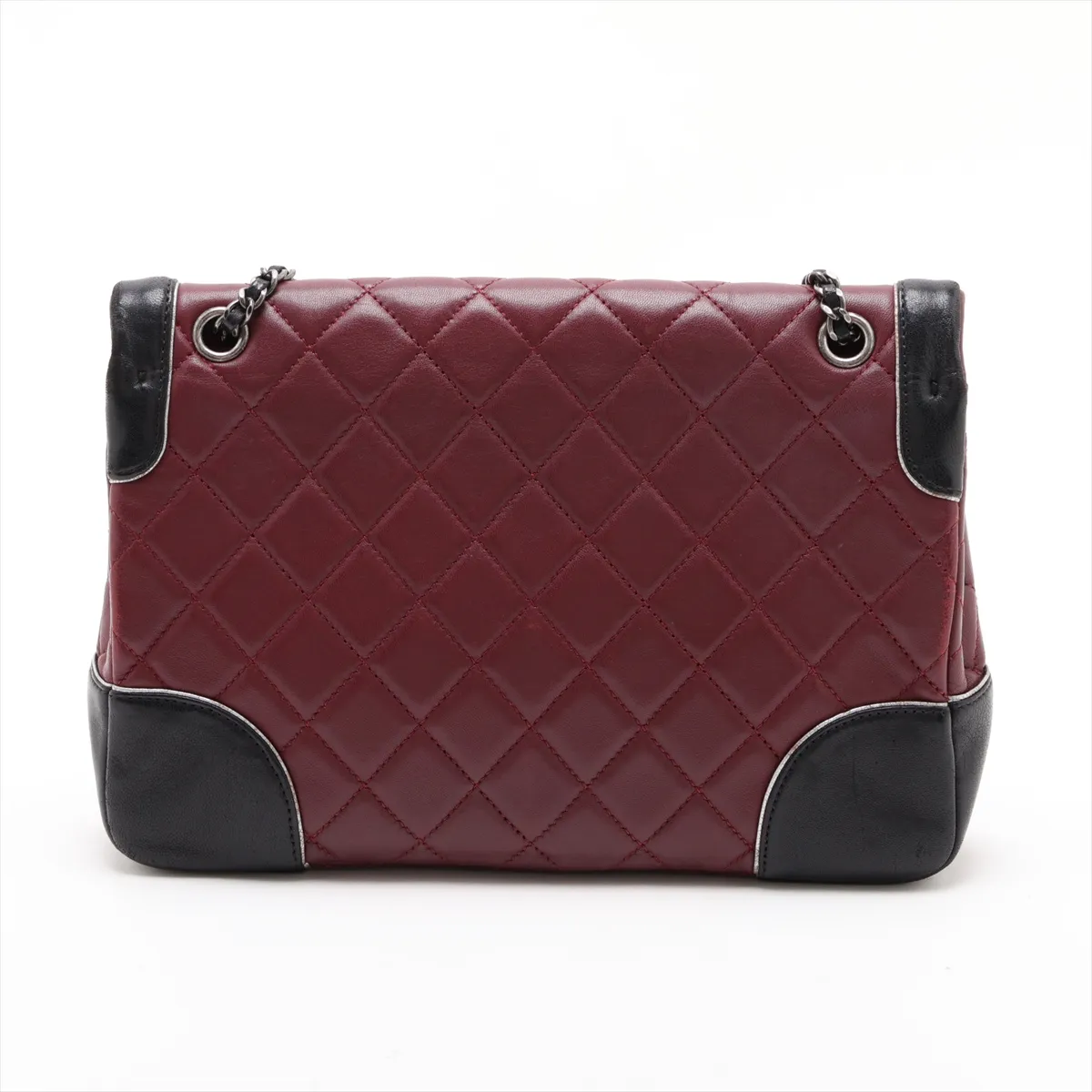 Matelassé Lambskin Single Flap Double Chain Bag, Red x Black, Gunmetal Hardware, 21282946, Serial Number 21 — view 2