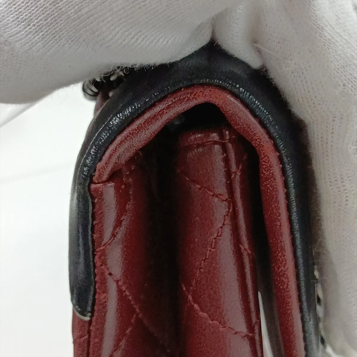 Matelassé Lambskin Single Flap Double Chain Bag, Red x Black, Gunmetal Hardware, 21282946, Serial Number 21 — view 15