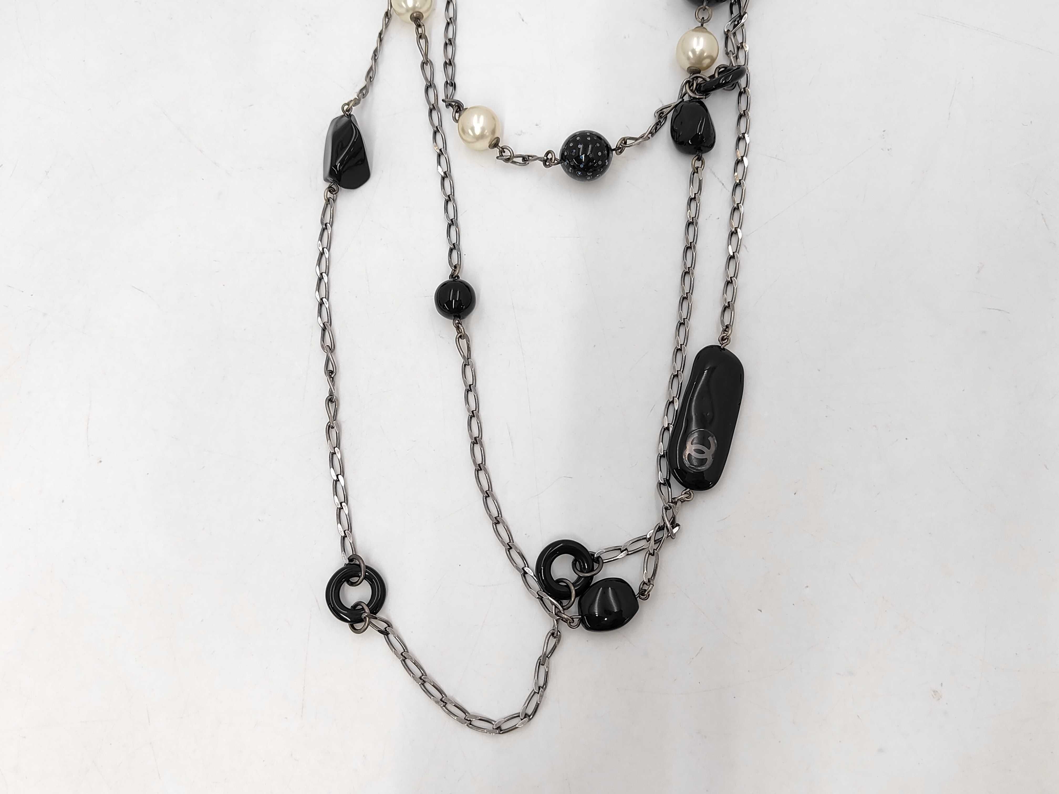 Long Faux Pearl Black Necklace — view 2