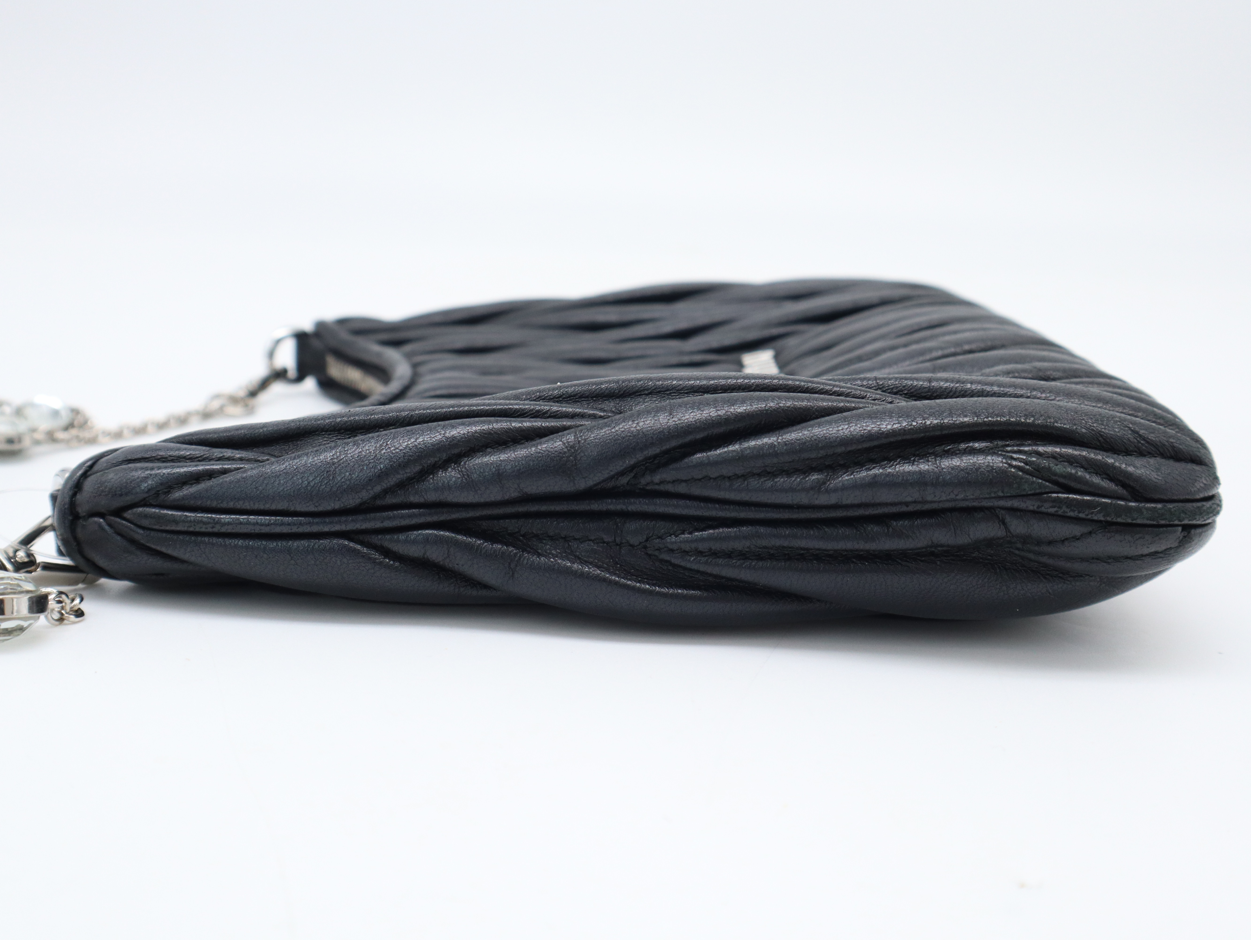 Leather Matelassé Crystal Chain Hobo Bag, Black, Silver Hardware, Shoulder Strap, and Guarantee Card Included. — view 3