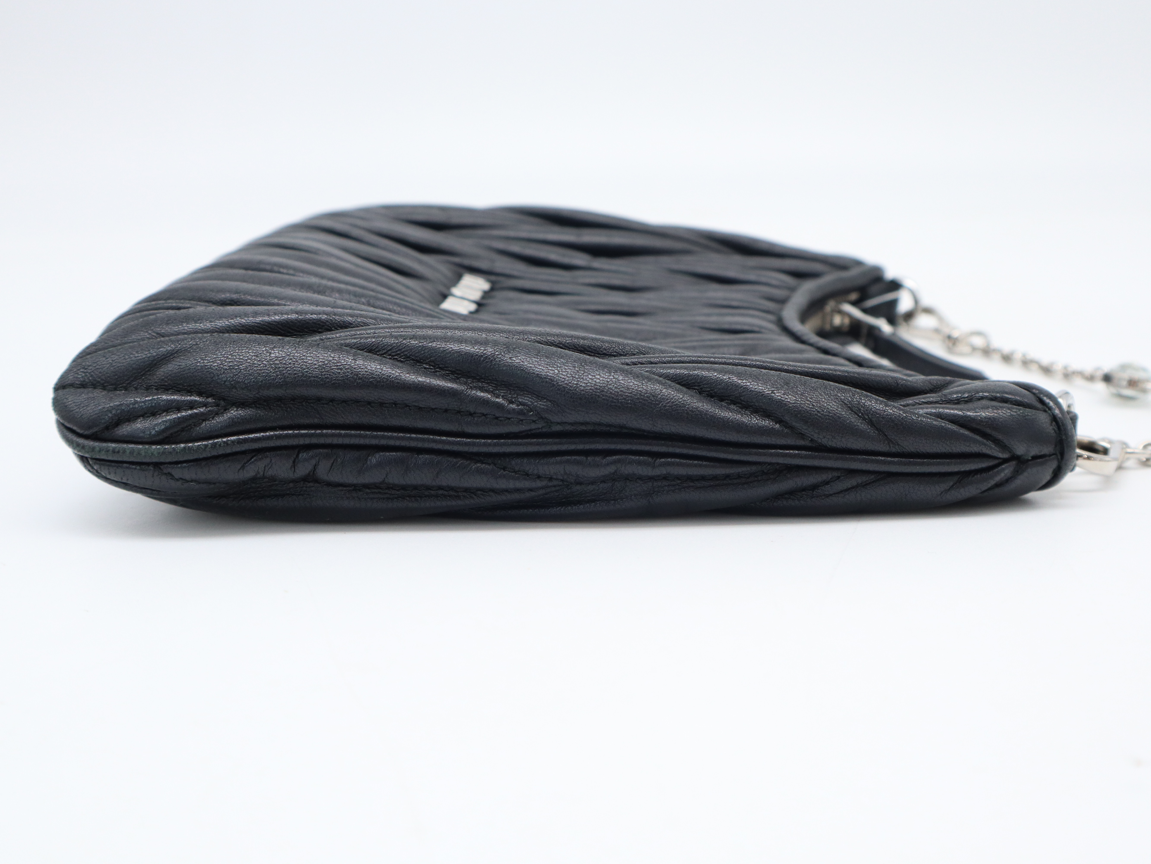 Leather Matelassé Crystal Chain Hobo Bag, Black, Silver Hardware, Shoulder Strap, and Guarantee Card Included. — view 4