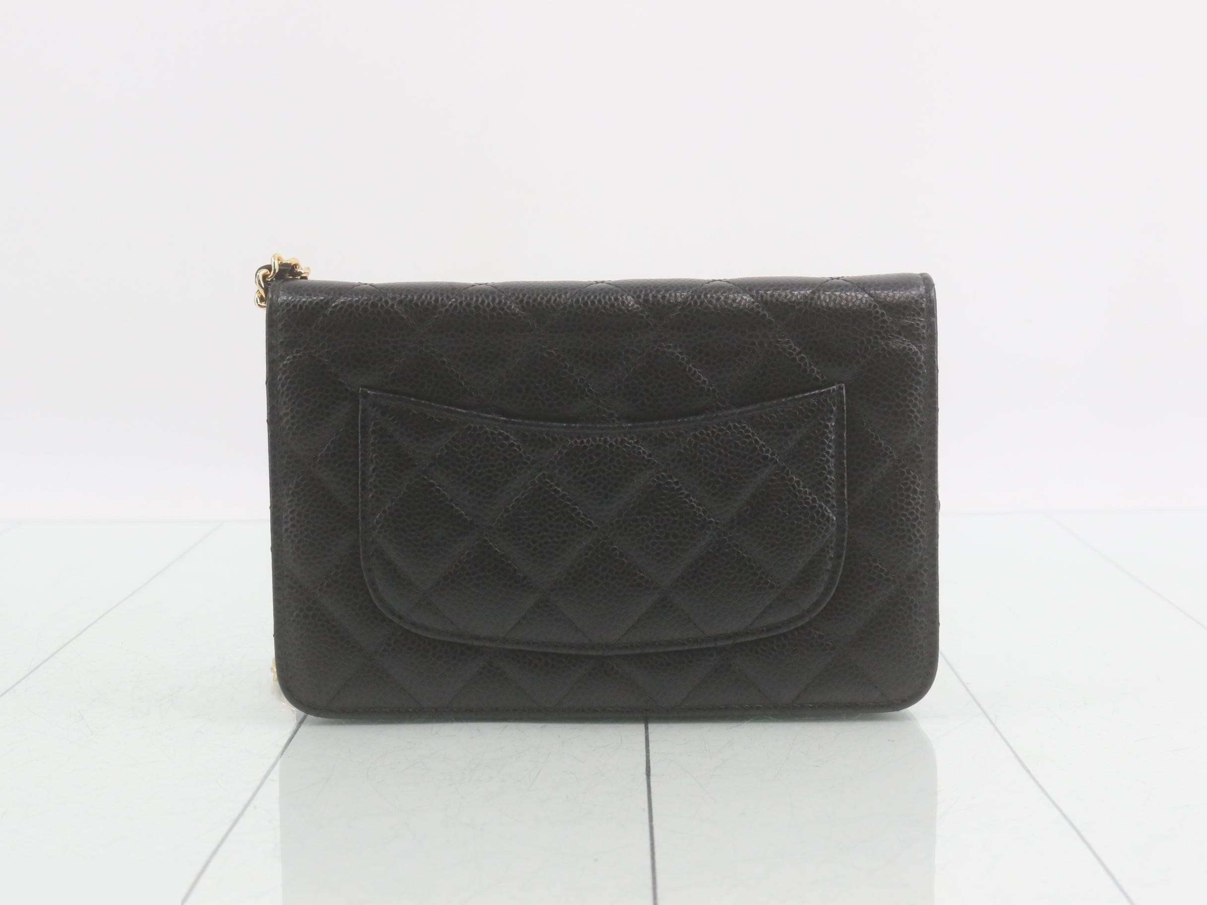 Caviar Skin Chain Wallet, Black — view 2