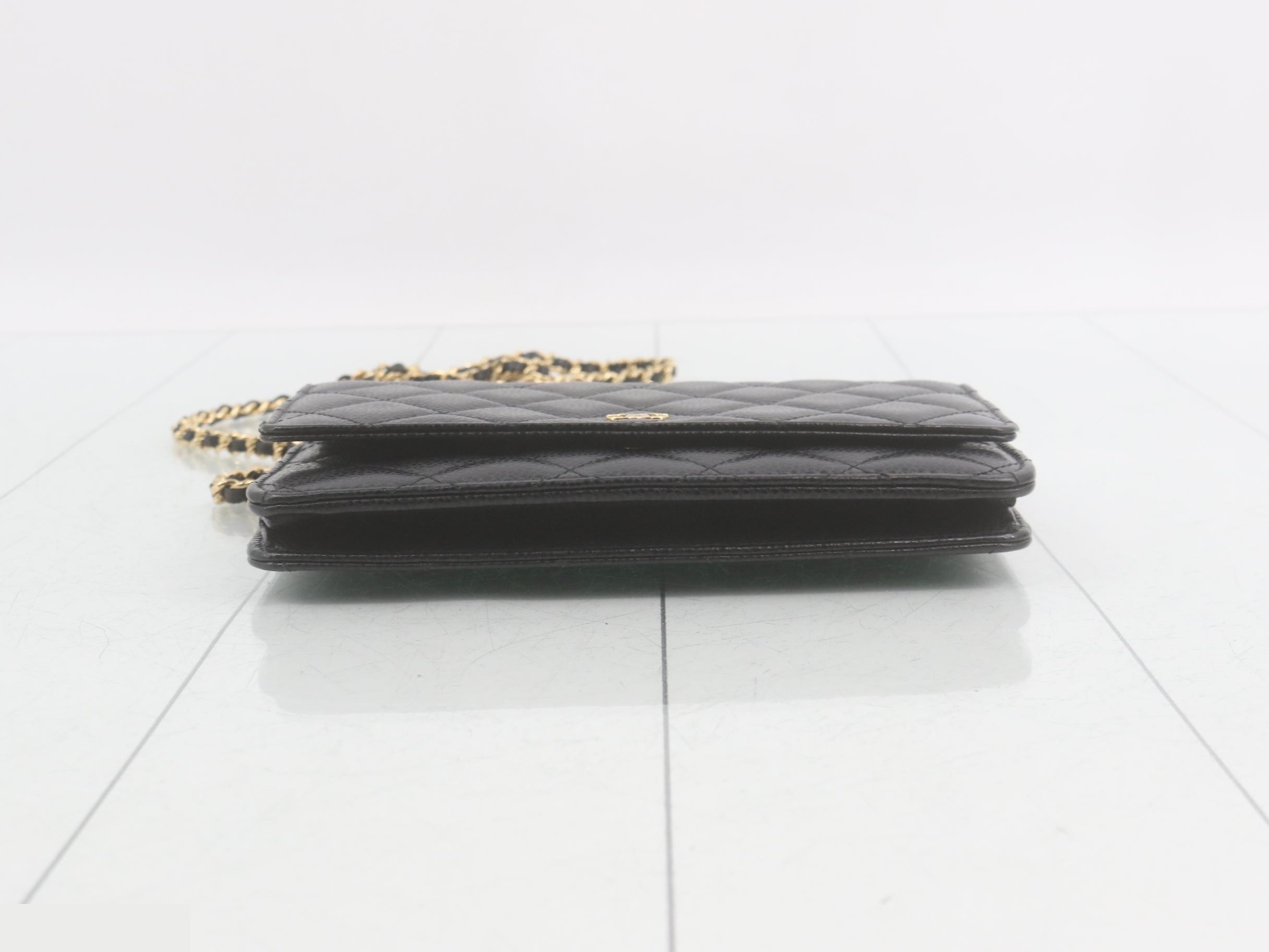 Caviar Skin Chain Wallet, Black — view 3
