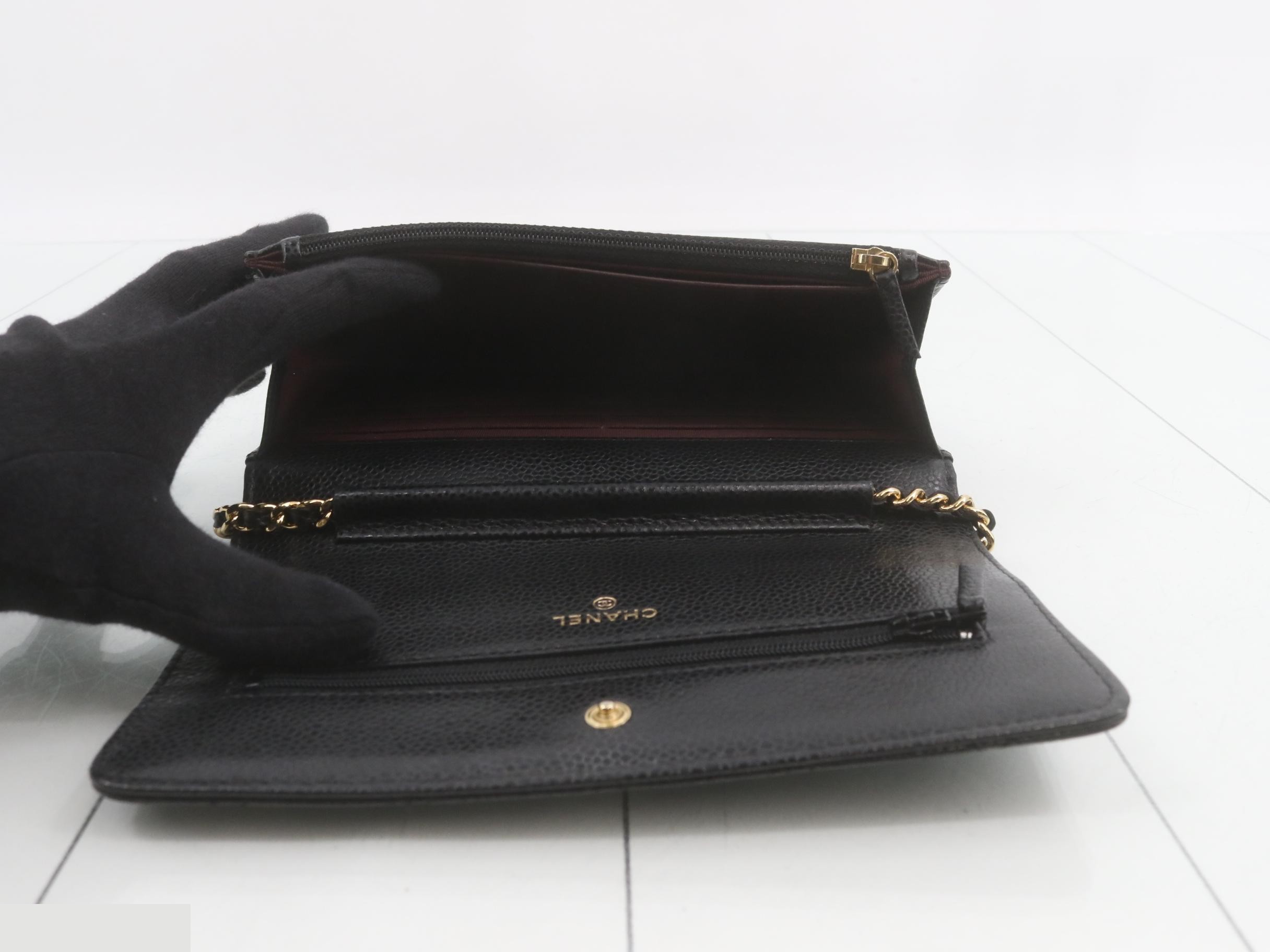 Caviar Skin Chain Wallet, Black — view 4