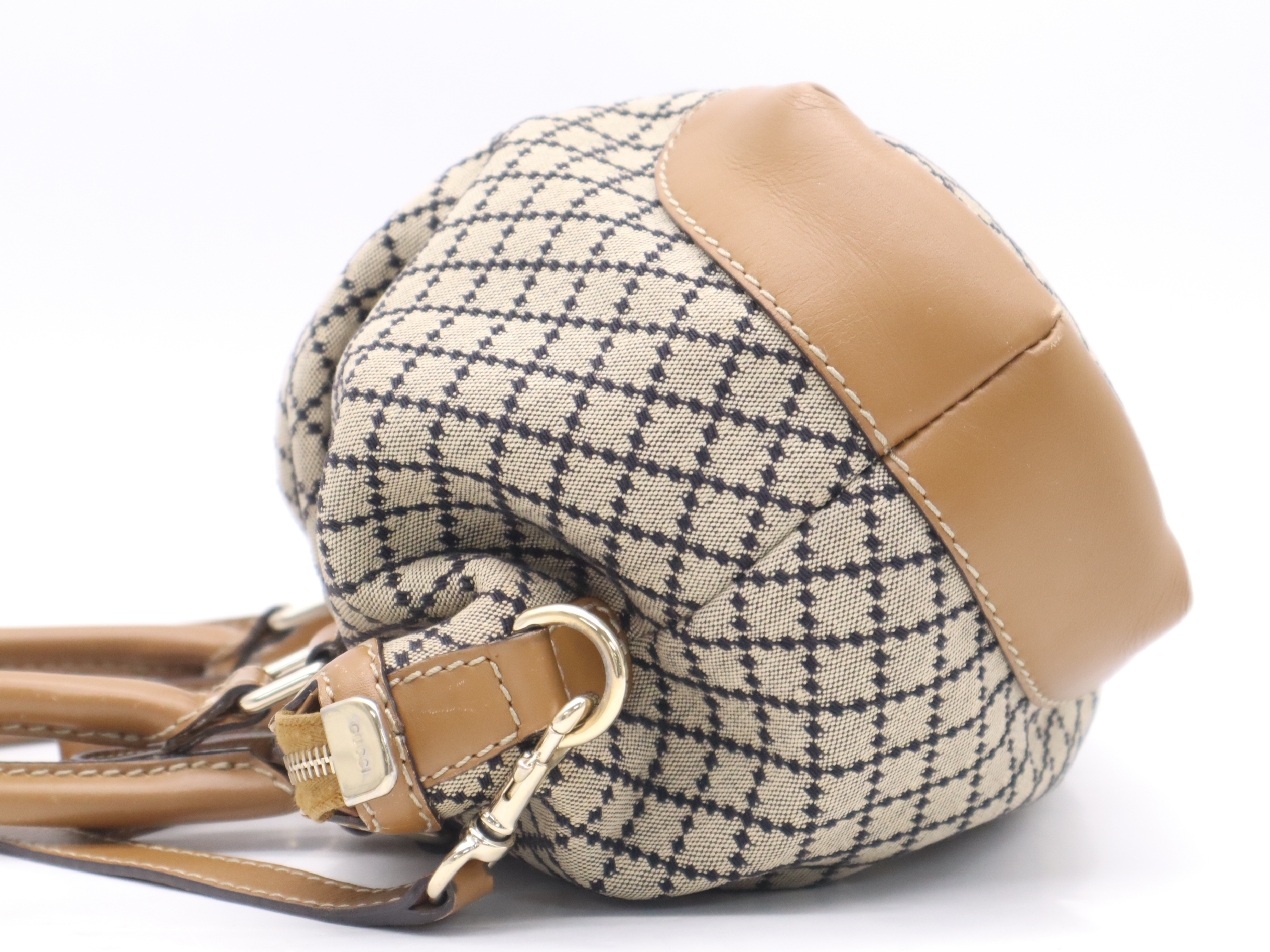 247902 Canvas x Leather Diamante Sukey 2-way Handbag Brown Gold Hardware with Shoulder Strap and Charm — view 3