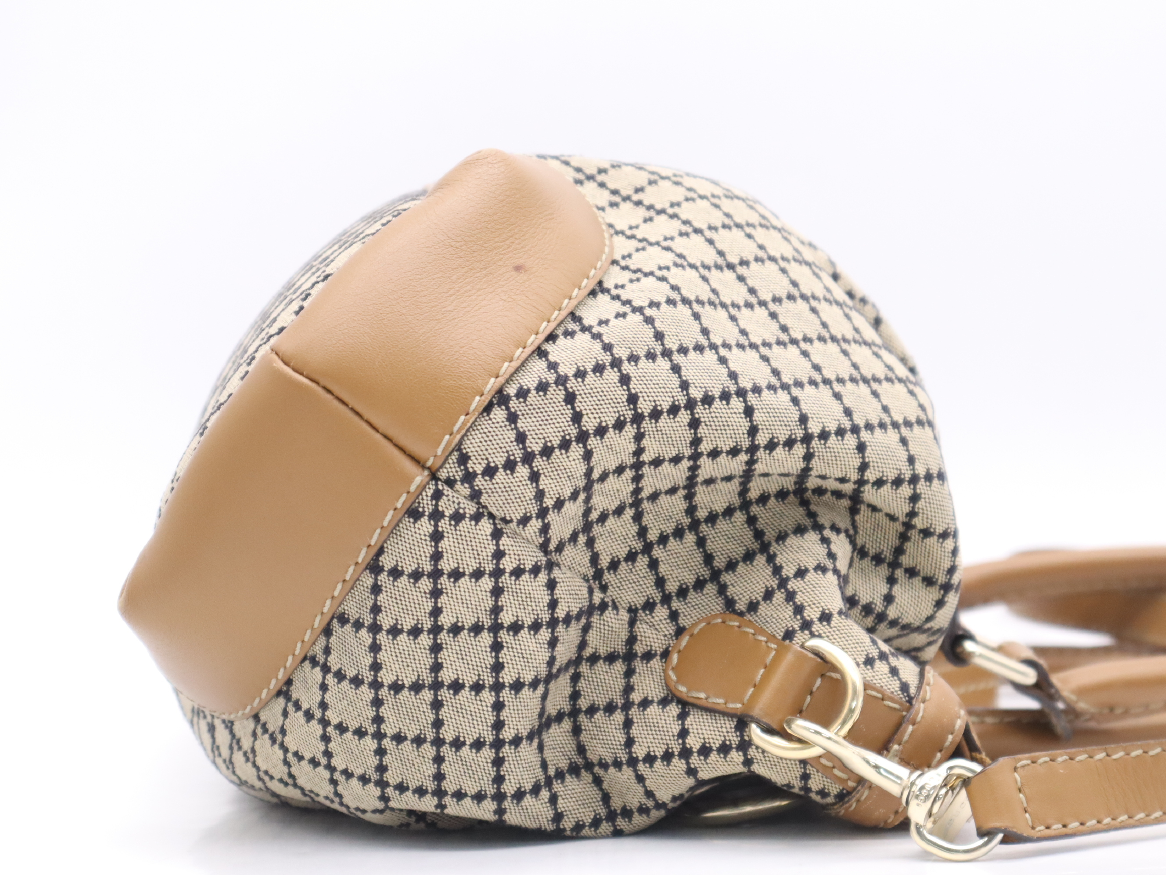 247902 Canvas x Leather Diamante Sukey 2-way Handbag Brown Gold Hardware with Shoulder Strap and Charm — view 5