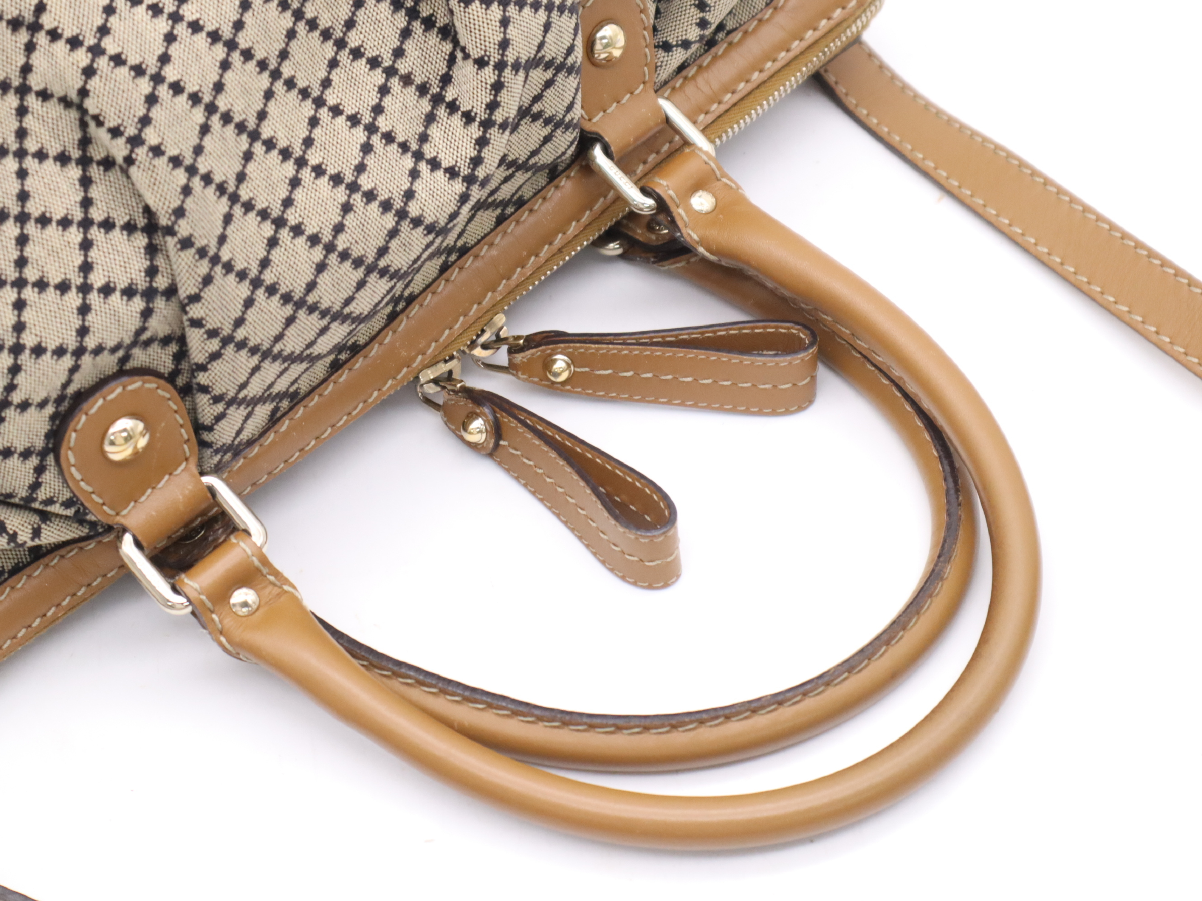 247902 Canvas x Leather Diamante Sukey 2-way Handbag Brown Gold Hardware with Shoulder Strap and Charm — view 6