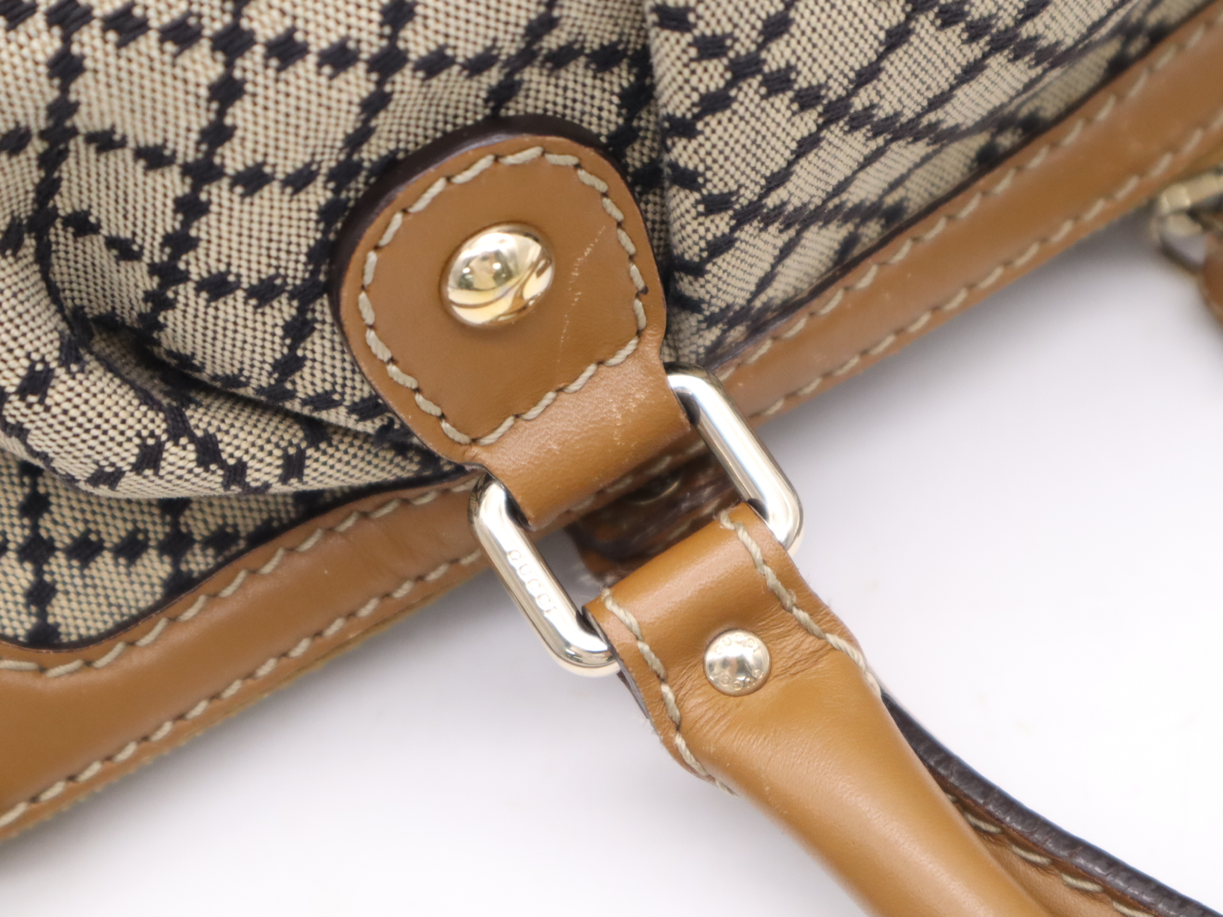 247902 Canvas x Leather Diamante Sukey 2-way Handbag Brown Gold Hardware with Shoulder Strap and Charm — view 7