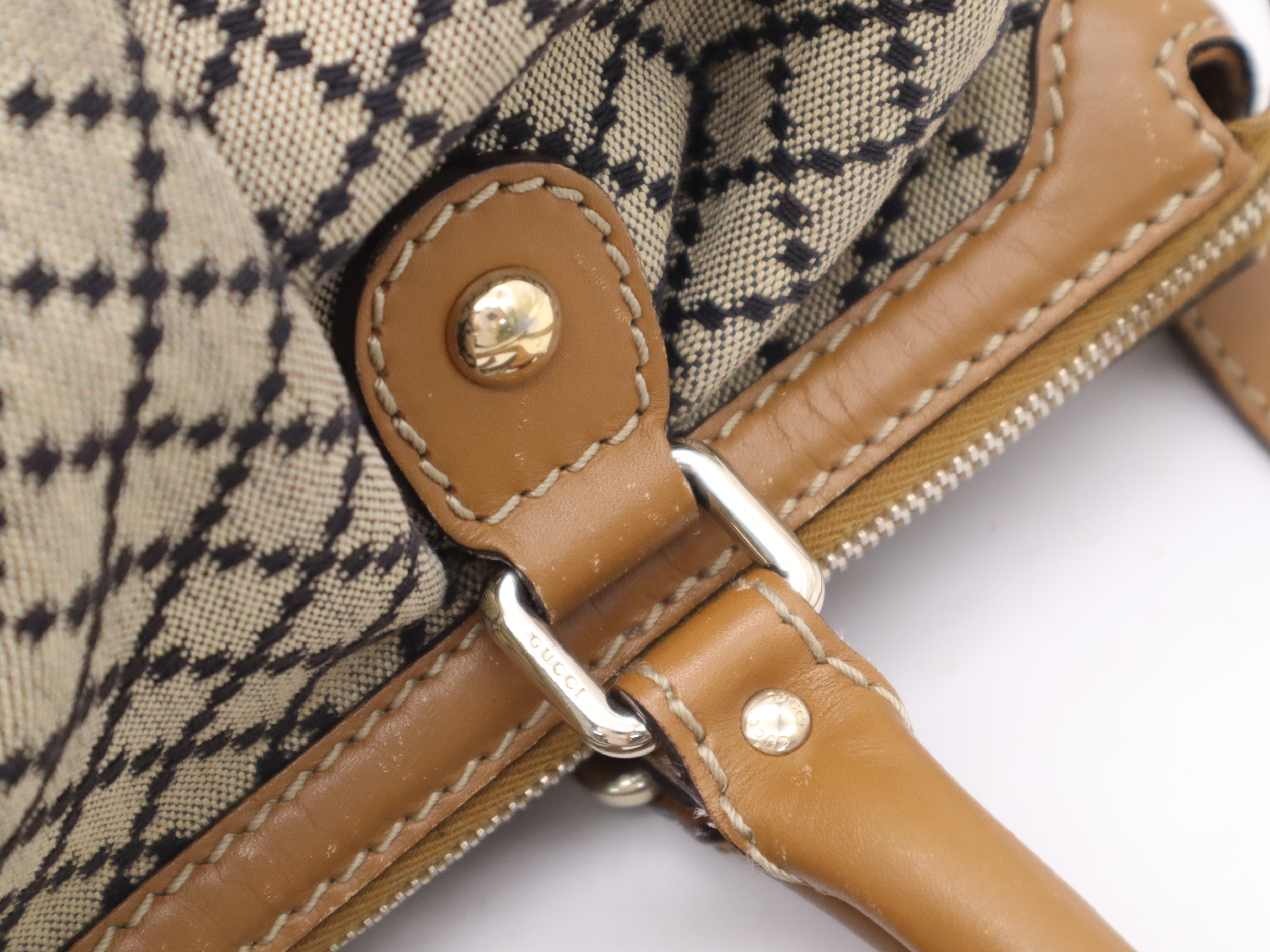 247902 Canvas x Leather Diamante Sukey 2-way Handbag Brown Gold Hardware with Shoulder Strap and Charm — view 8
