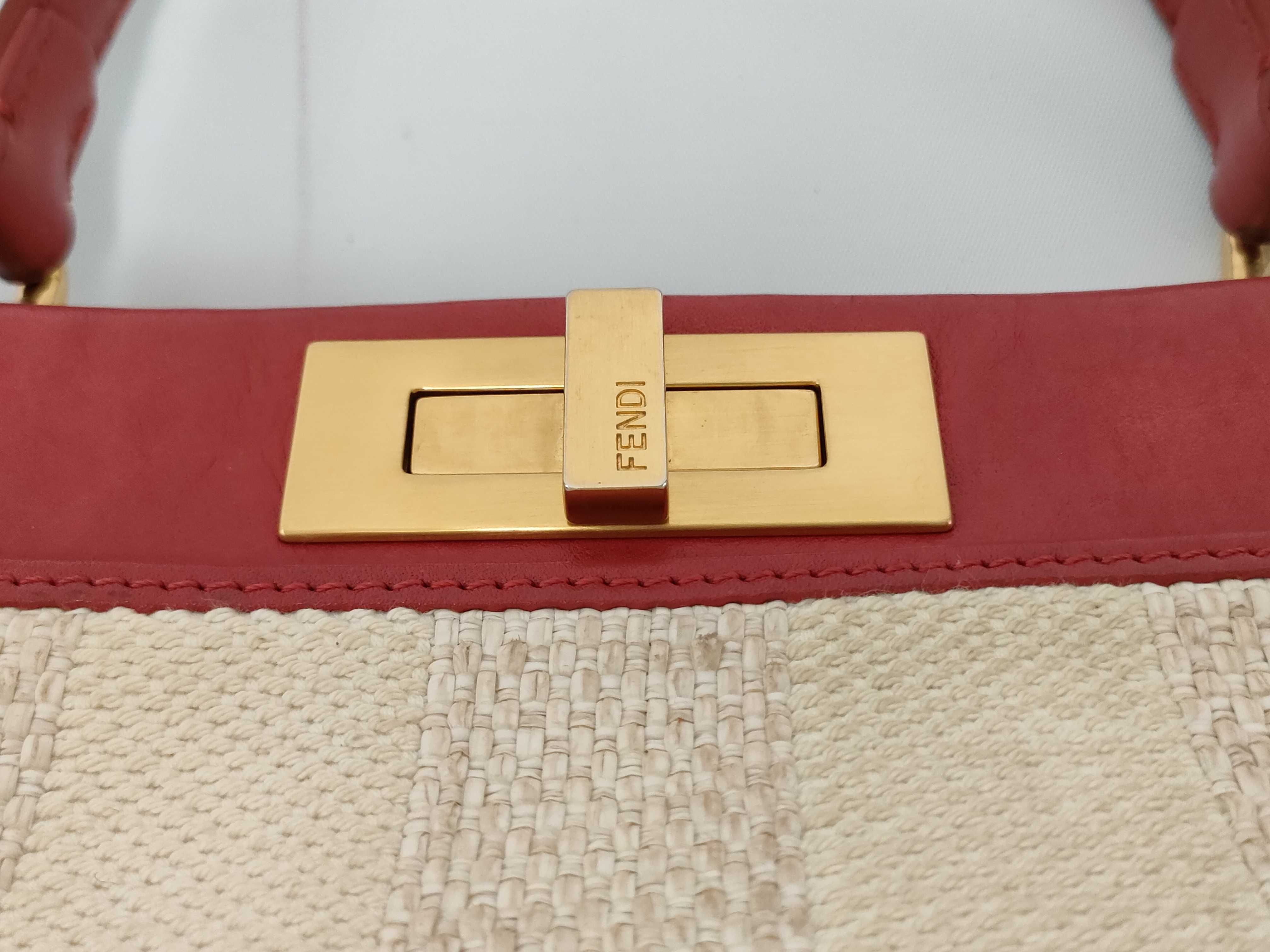 Pecan Pattern Fendi Peekaboo Regular 2-Way Handbag Pecan Stripe Canvas x Leather Pink x Ivory Strap and Dust Bag Included — view 4