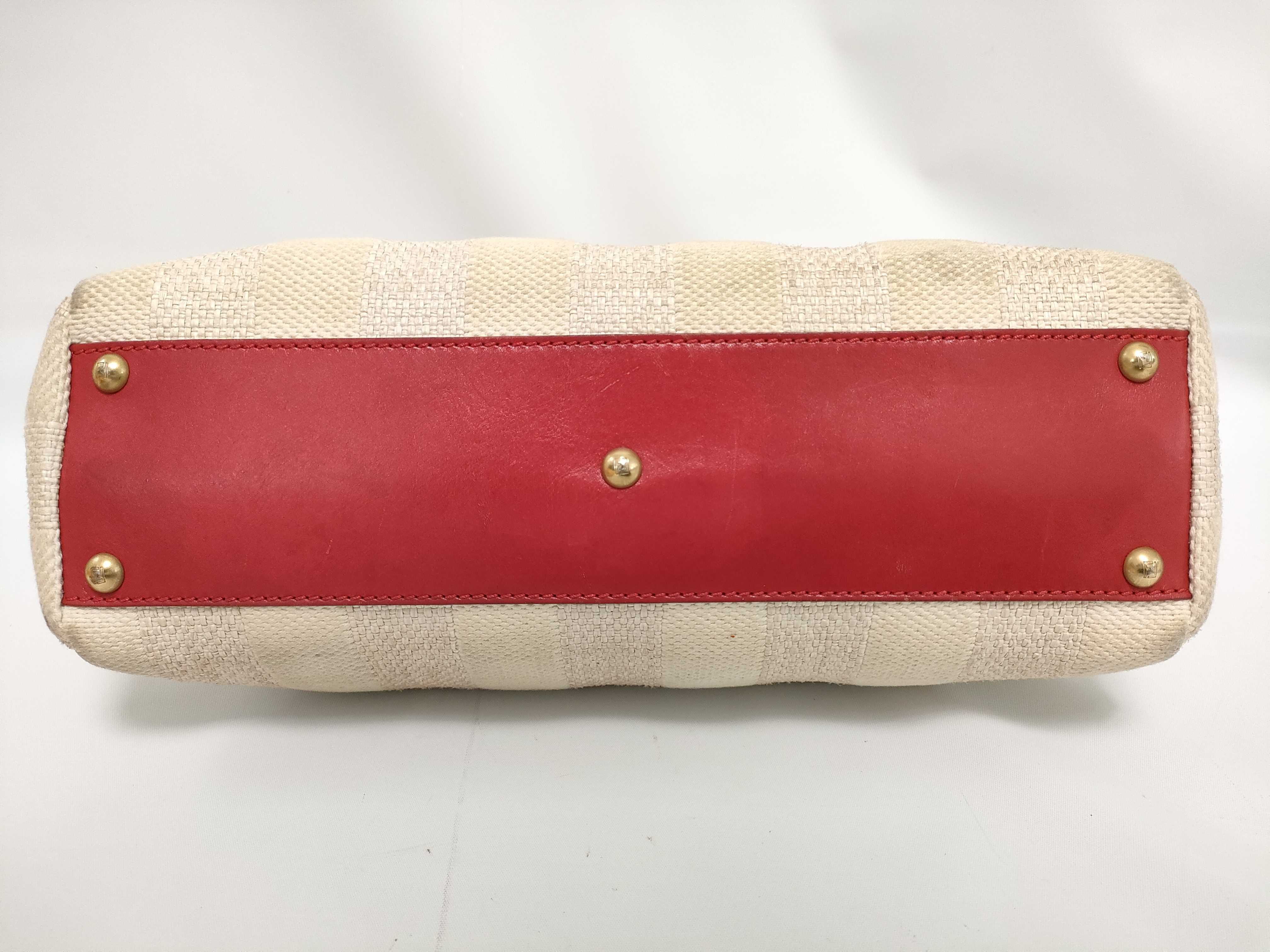 Pecan Pattern Fendi Peekaboo Regular 2-Way Handbag Pecan Stripe Canvas x Leather Pink x Ivory Strap and Dust Bag Included — view 5