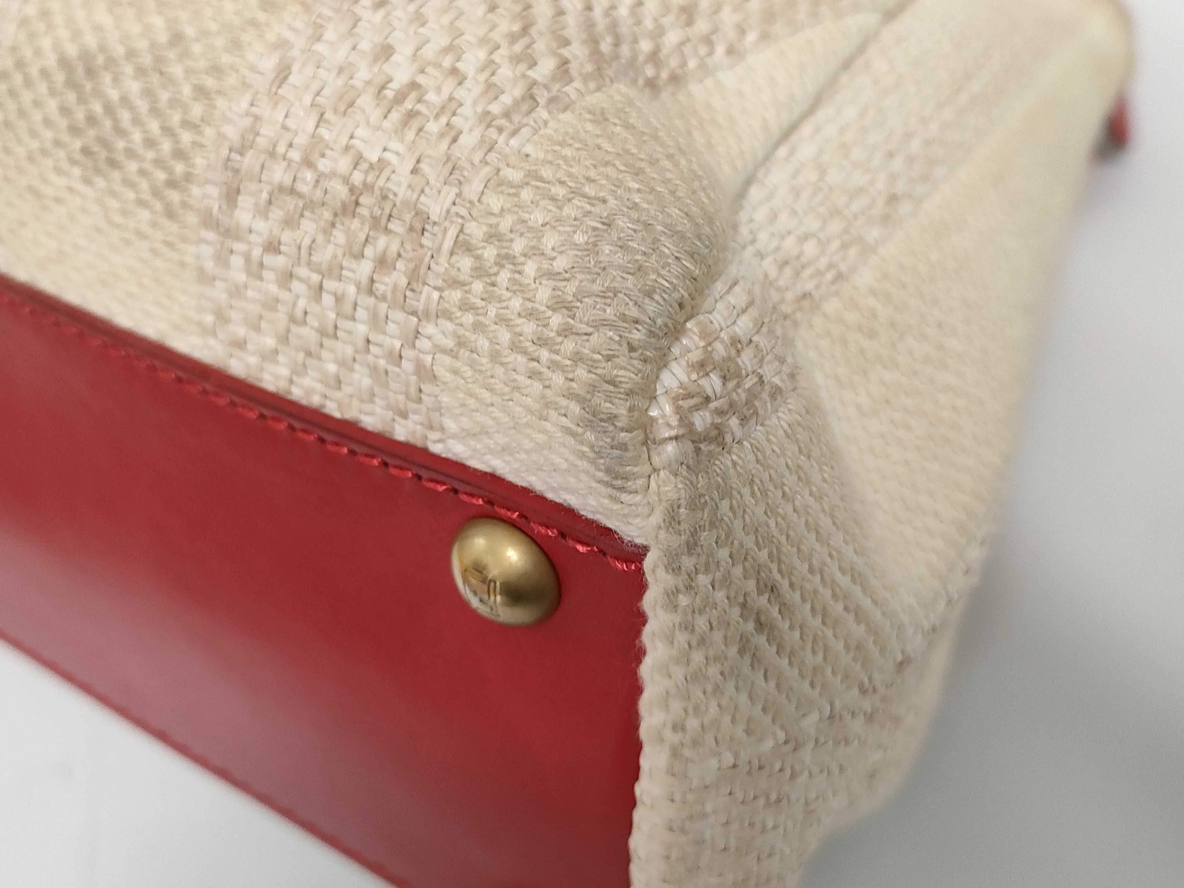 Pecan Pattern Fendi Peekaboo Regular 2-Way Handbag Pecan Stripe Canvas x Leather Pink x Ivory Strap and Dust Bag Included — view 6