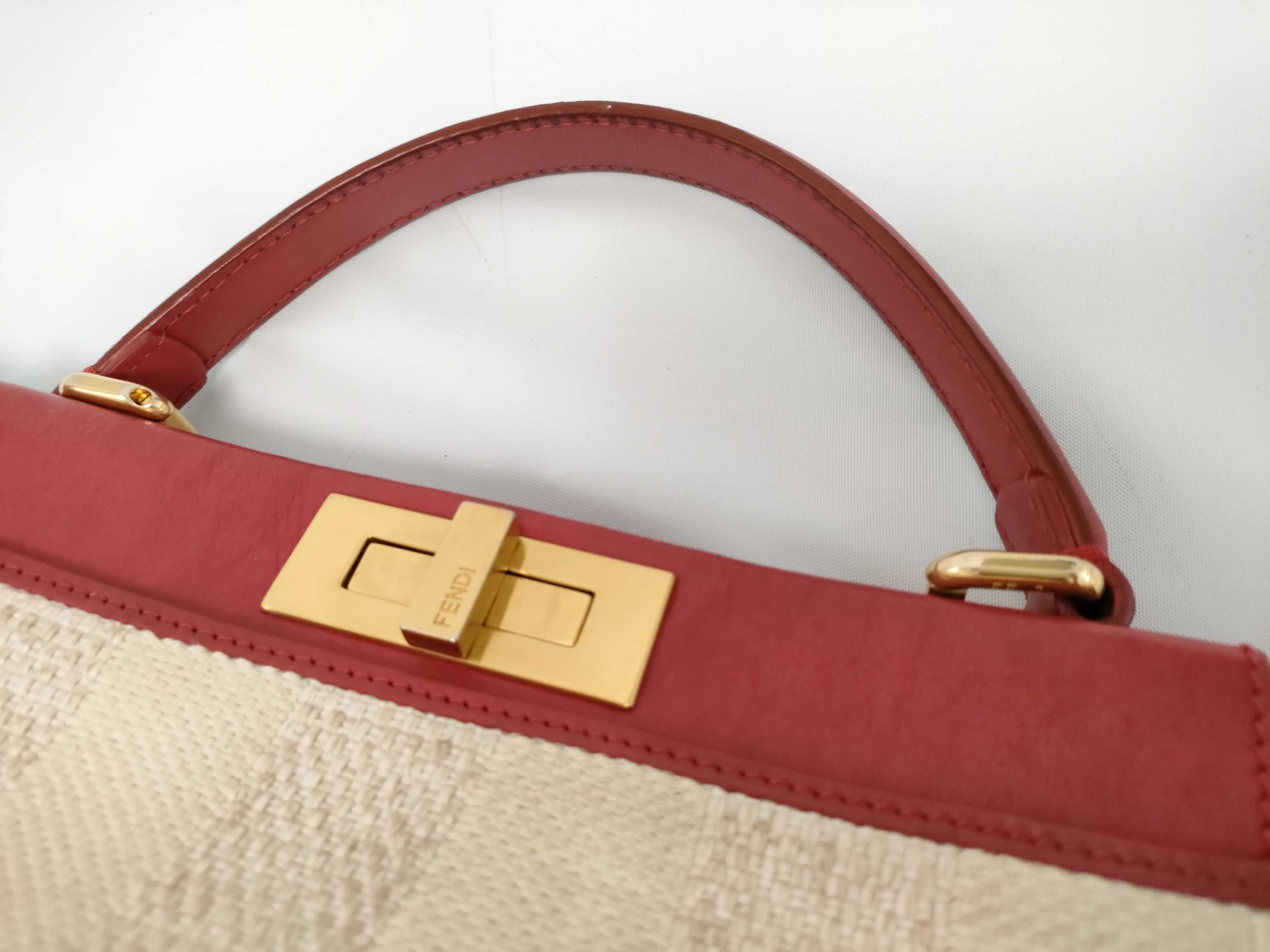 Pecan Pattern Fendi Peekaboo Regular 2-Way Handbag Pecan Stripe Canvas x Leather Pink x Ivory Strap and Dust Bag Included — view 7