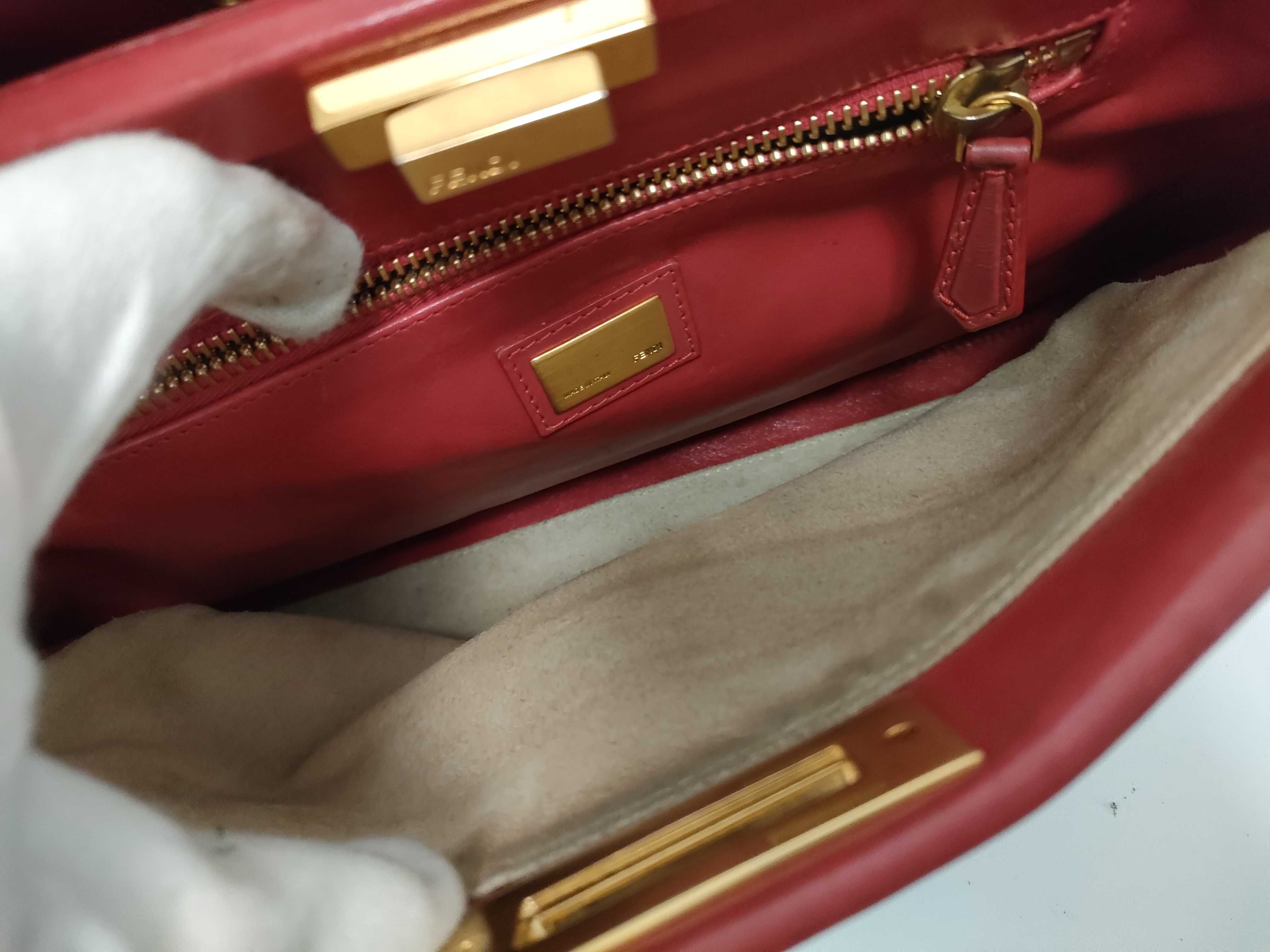 Pecan Pattern Fendi Peekaboo Regular 2-Way Handbag Pecan Stripe Canvas x Leather Pink x Ivory Strap and Dust Bag Included — view 10