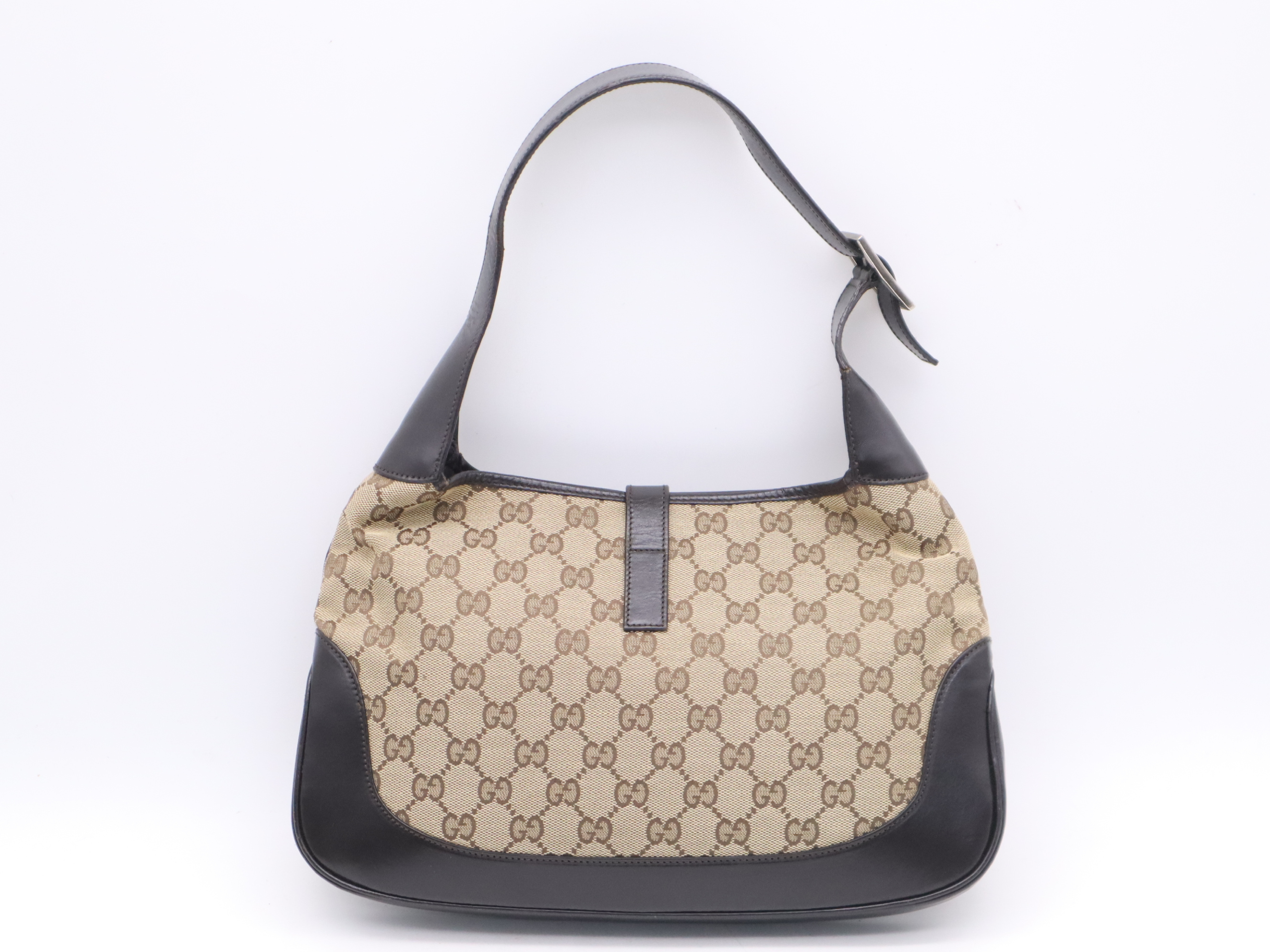001-3306 Canvas x Leather Jackie Beige Silver Hardware Shoulder Bag — view 2